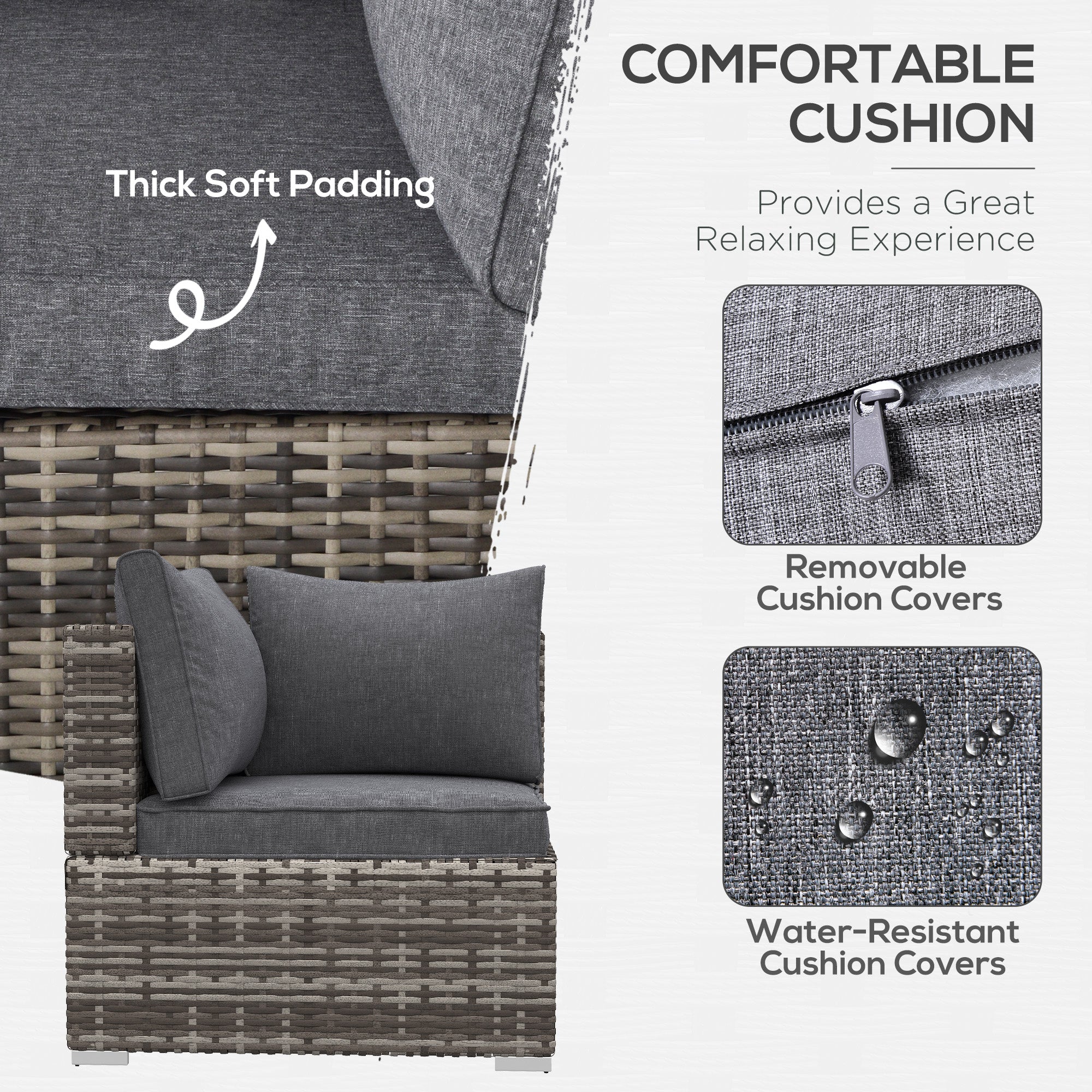 Outsunny Outdoor PE Rattan Corner Sofa, Garden Wicker Furniture Single Sofa Chair w/ Cushions, Deep Grey - North Peak Garden Furniture