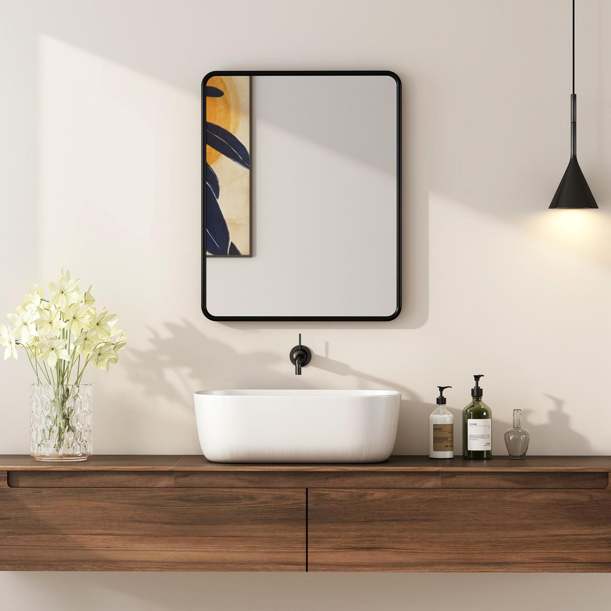 HOMCOM Rectangular Wall Mirror with HD Glass - Black