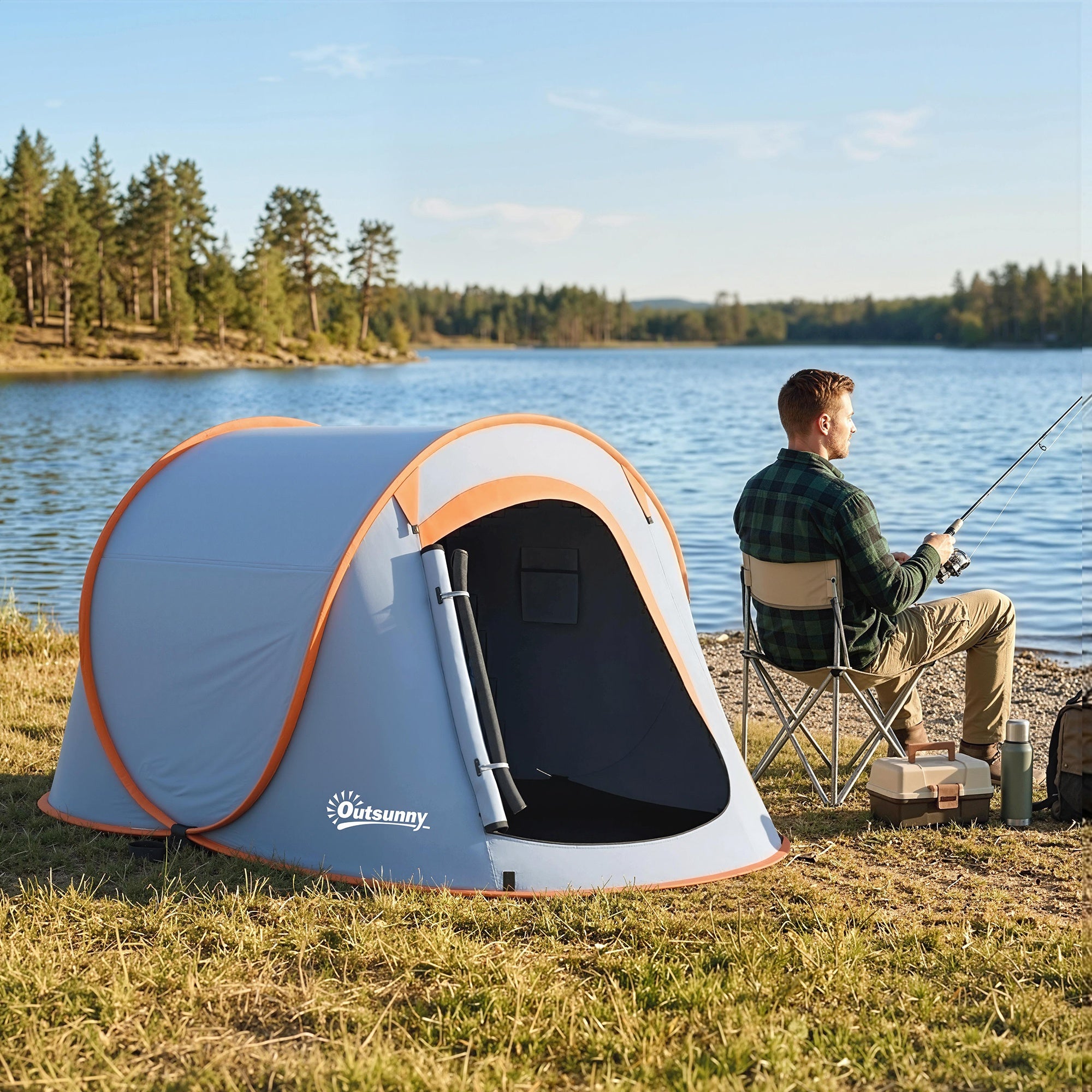 Outsunny Two-Man Pop-Up Dome Tent, with Accessories - Grey