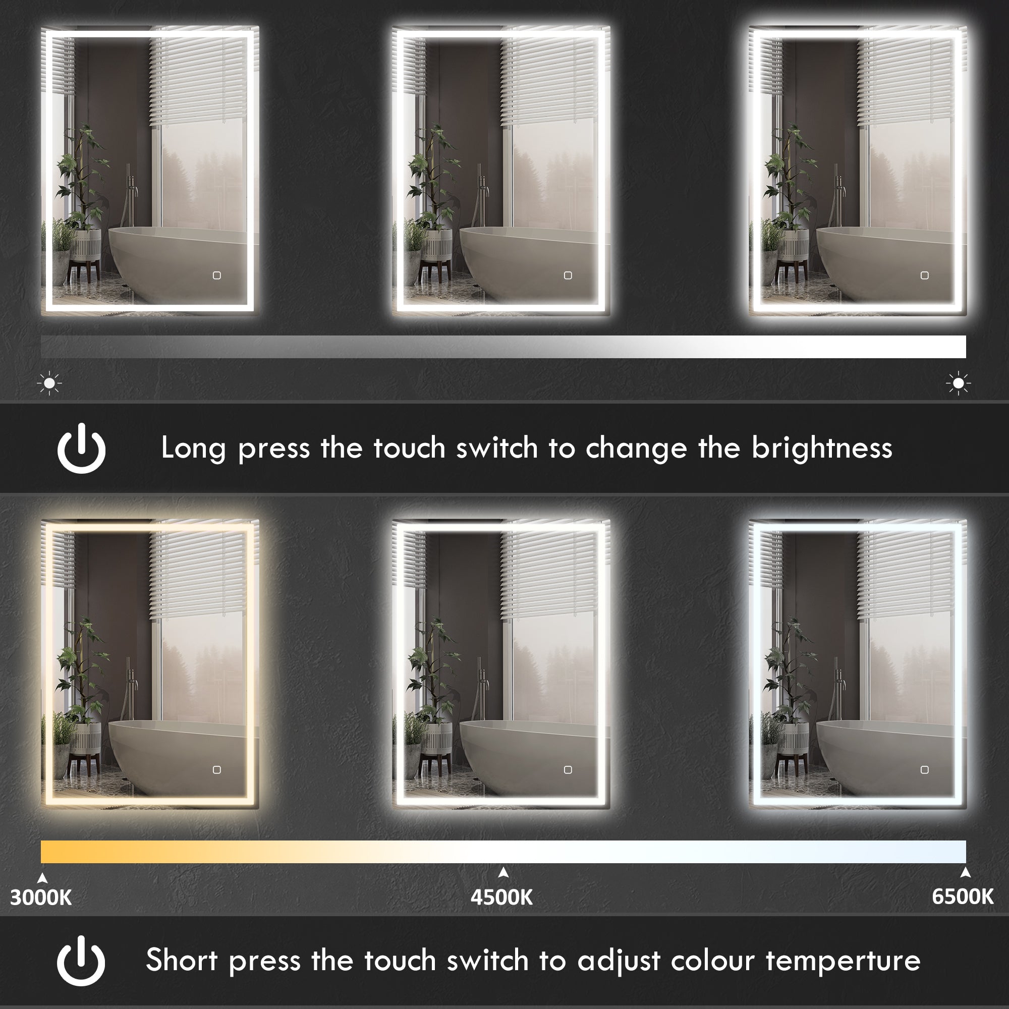 HOMCOM 90 x 70cm LED Bathroom Mirror with Lights, Dimmable Makeup Mirror, Vanity Mirror with 3 Colour, Smart Touch, Anti-Fog - North Peak Garden Furniture