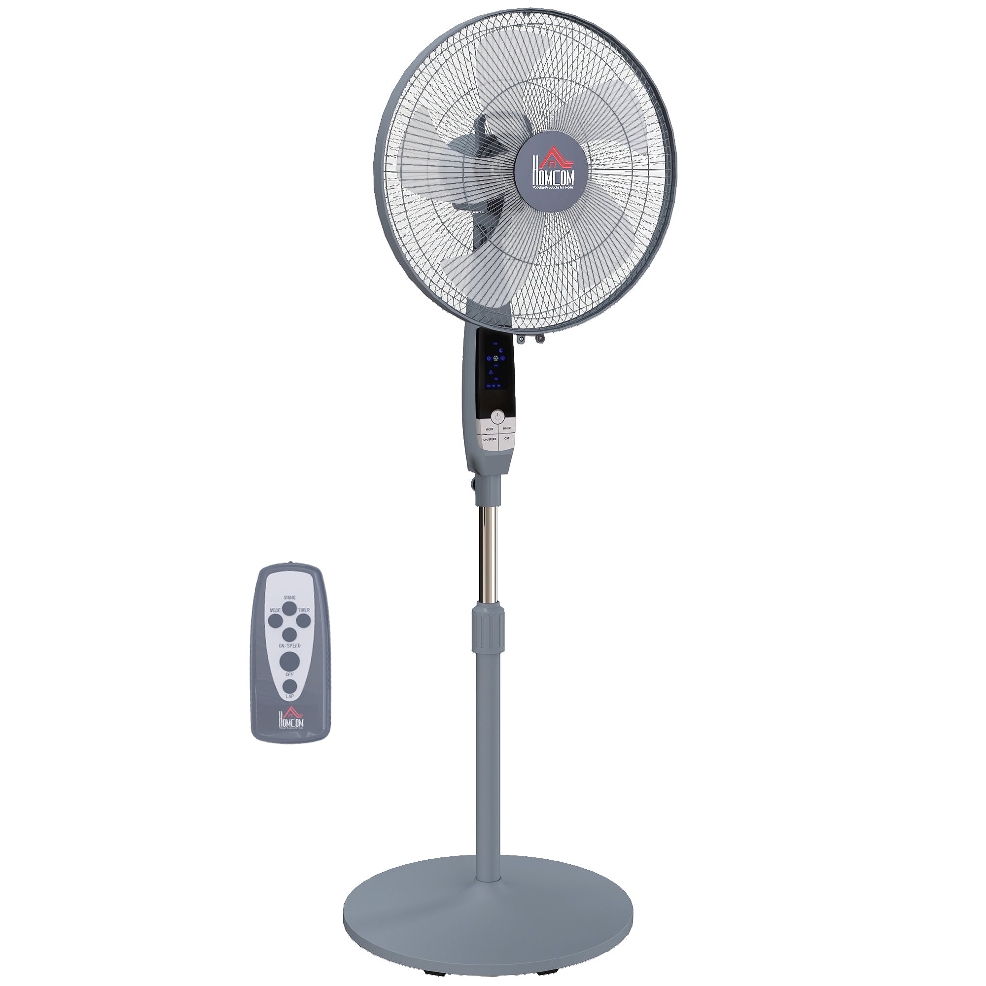 HOMCOM 16" Pedestal Standing Floor Fan, Oscillation Cooling Fan with Remote Control, Grey