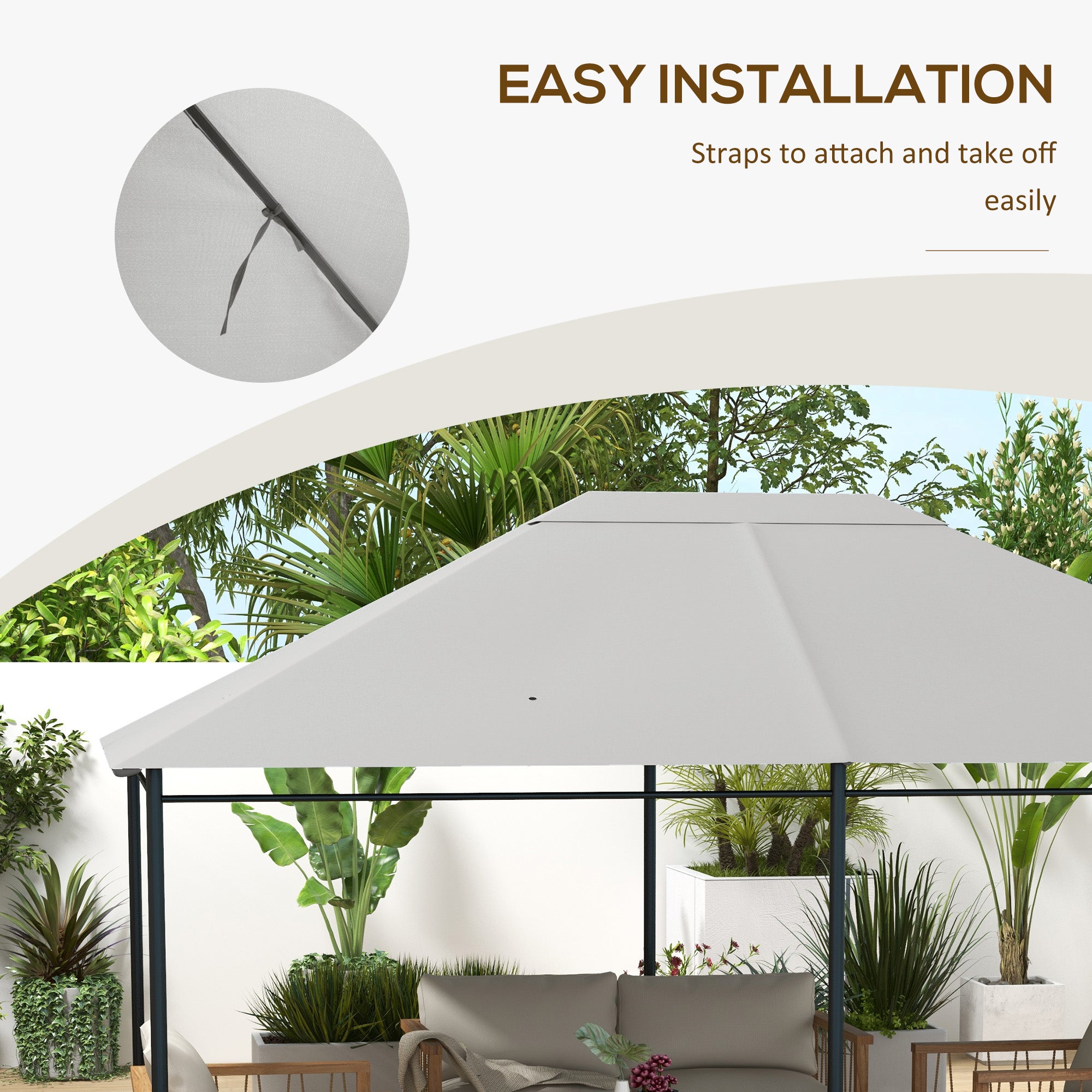 Outsunny 3 x 4m Gazebo Canopy Replacement Cover, Gazebo Roof Replacement (TOP COVER ONLY), Light Grey - North Peak Garden Furniture