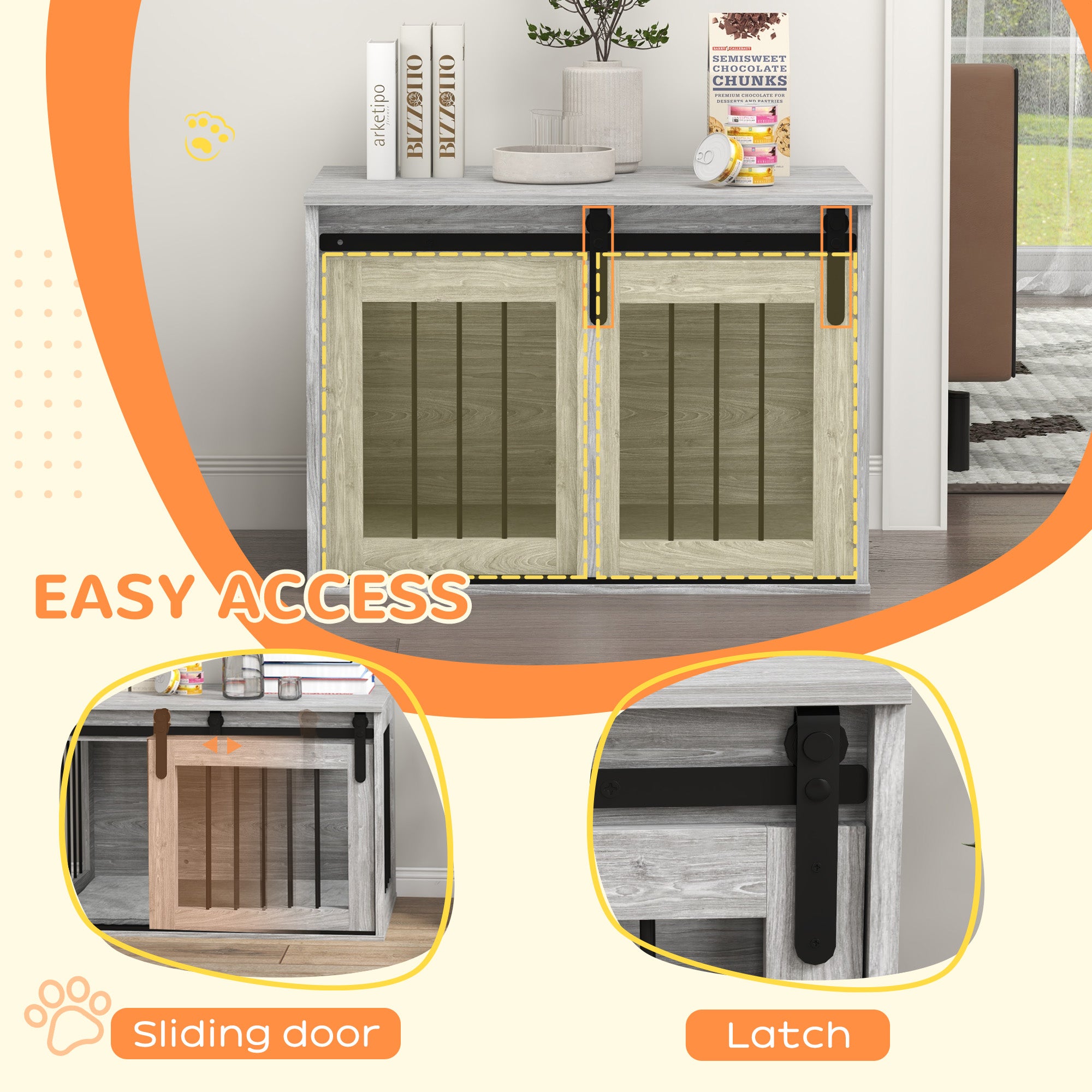 PawHut 80cm Dog Crate Furniture with Removable Cushion for Large Dogs- Grey - North Peak Garden Furniture