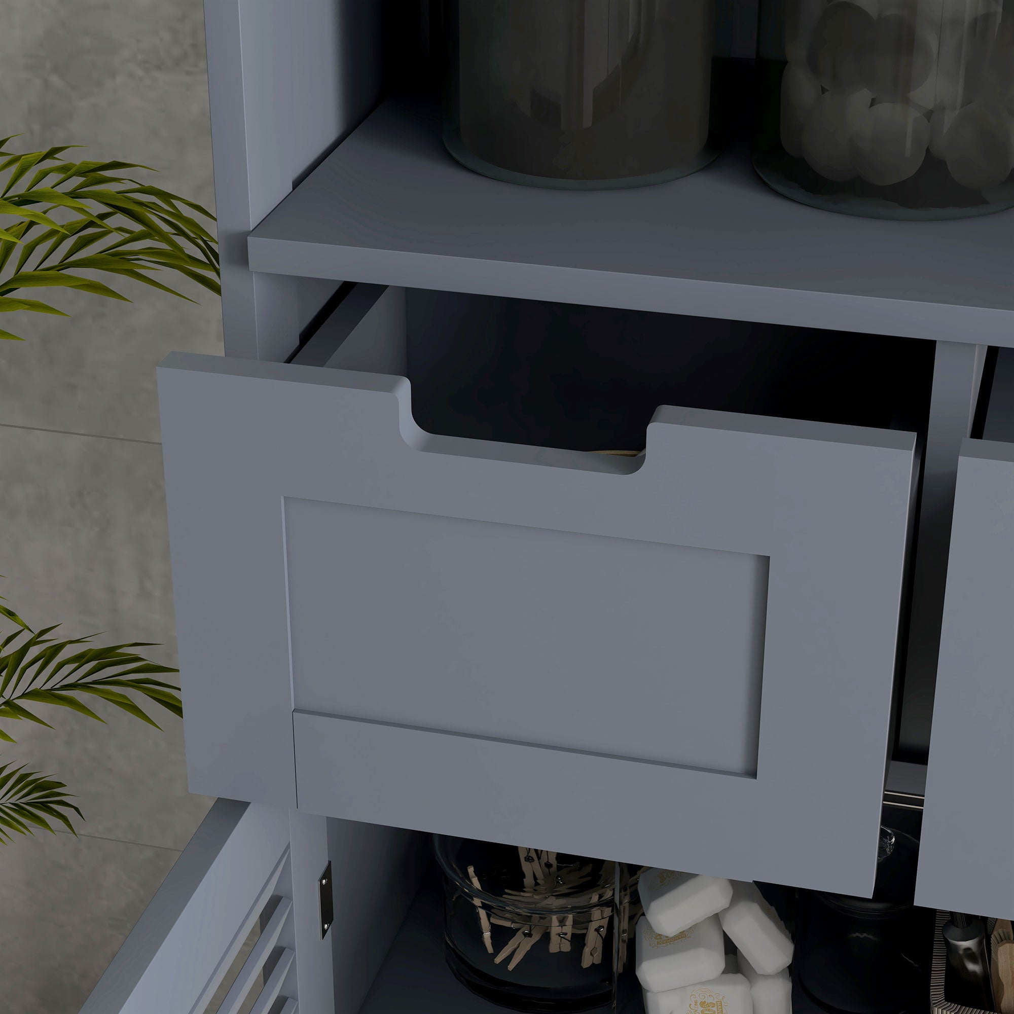 kleankin Three-Part Bathroom Storage Unit, with Shelf, Drawers & Cupboard - Grey - North Peak Garden Furniture