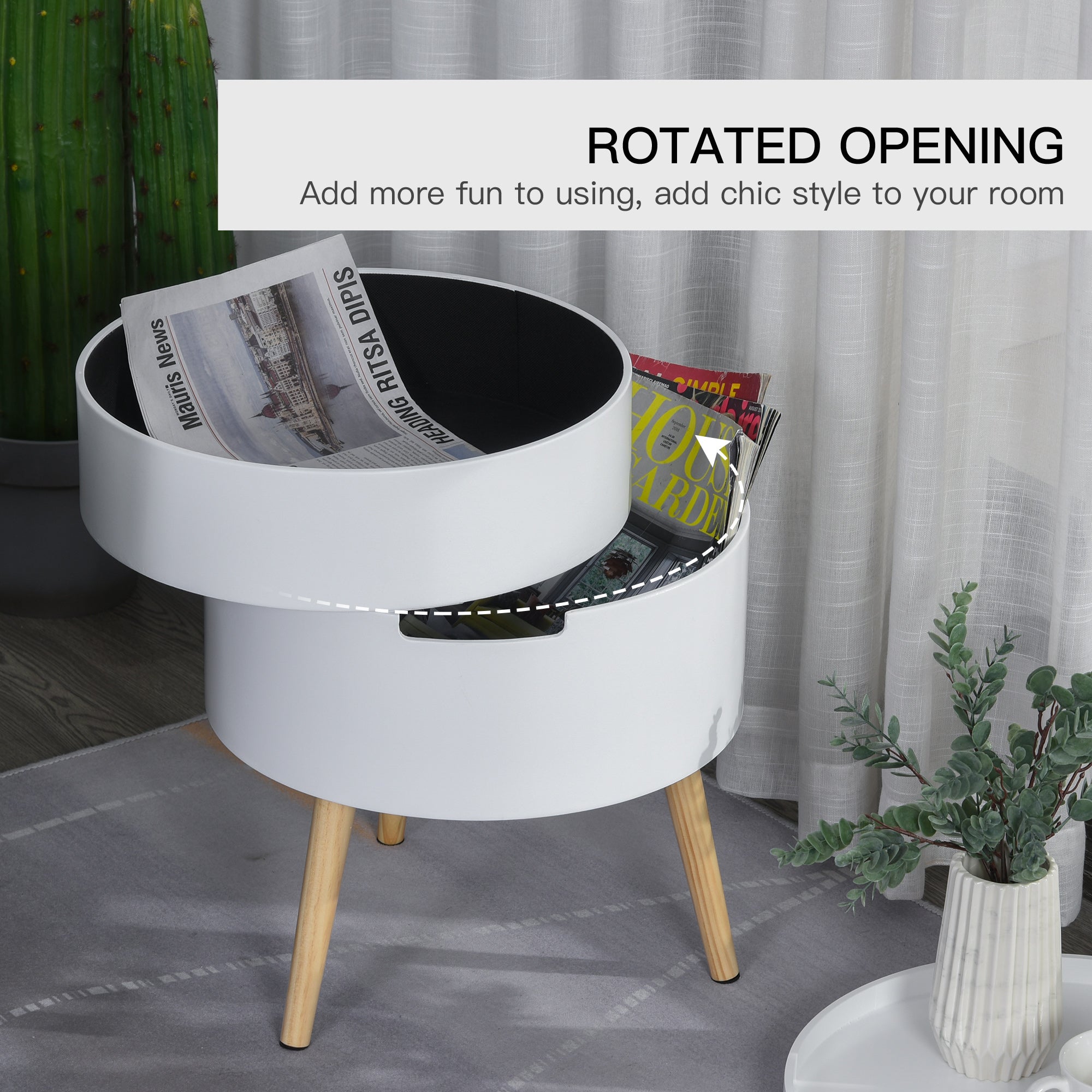 HOMCOM 3-Tier Coffee Table, Round End Table with 2 Hidden Compartments and Detachable Tray, Side Table with Storage for Living Room, Set of 2, White - North Peak Garden Furniture