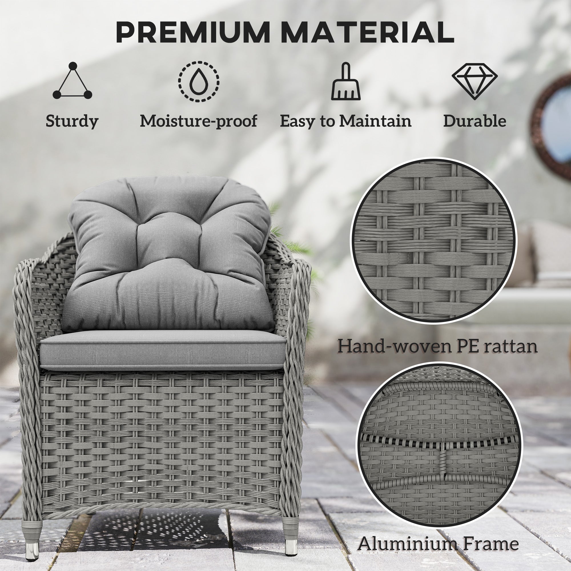 Outsunny Seven-Piece Rattan Dining Set - Light Grey