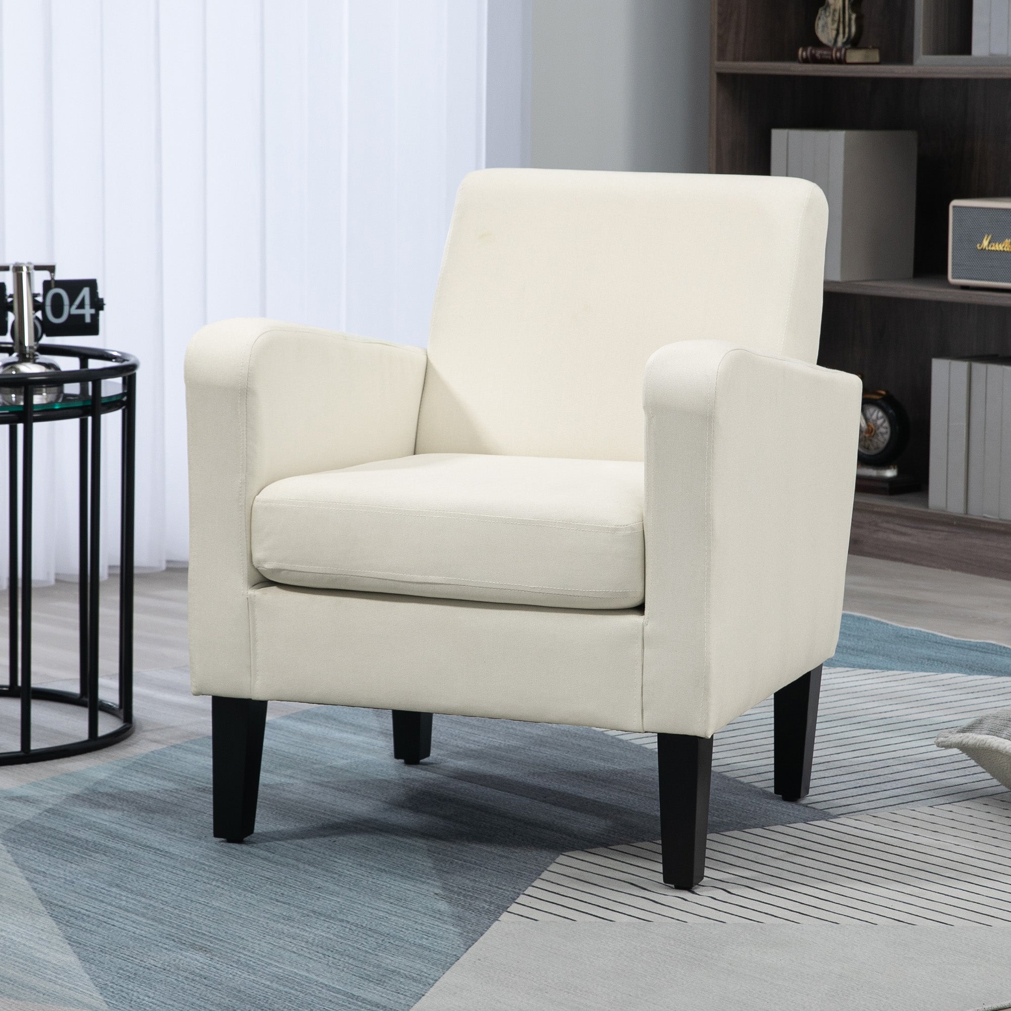 HOMCOM 2 Pieces Modern Armchairs with Rubber Wood Legs, Upholstered Accent Chairs, Single Sofa for Living Room, Bedroom, Cream White - North Peak Garden Furniture