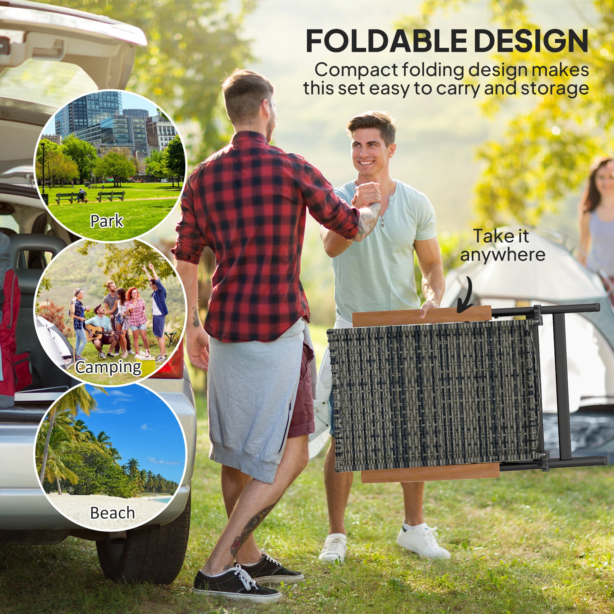 Outsunny 2 Pieces Outdoor Foldable Dining Chair with Armrests, High Backrest, for Garden, Camping, Balcony, Mixed-grey - North Peak Garden Furniture