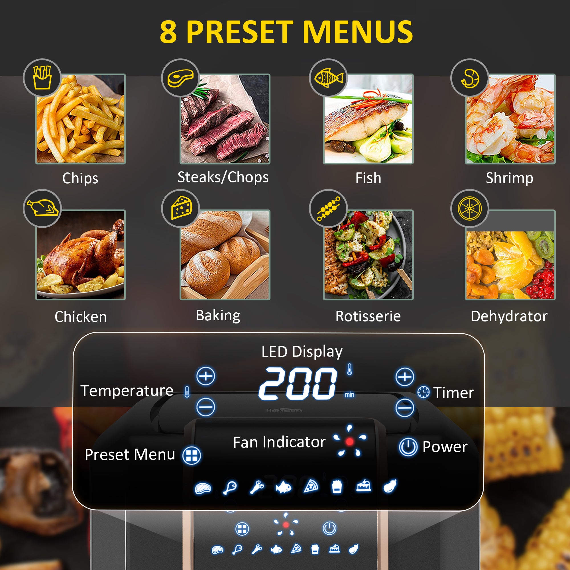 HOMCOM 6.5L Single Basket Air Fryer, 80-200°C Temperature, Black and Gold Tone - North Peak Garden Furniture