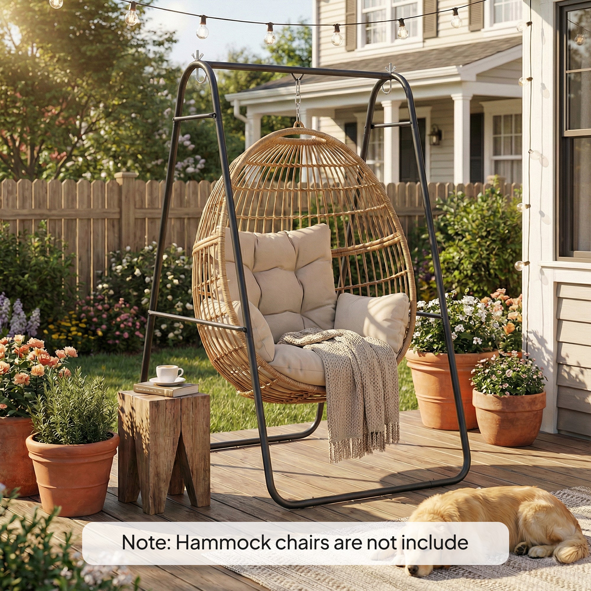Outsunny Hammock Chair Stand Only 150KG Load Capacity for Indoor Outdoor, Black