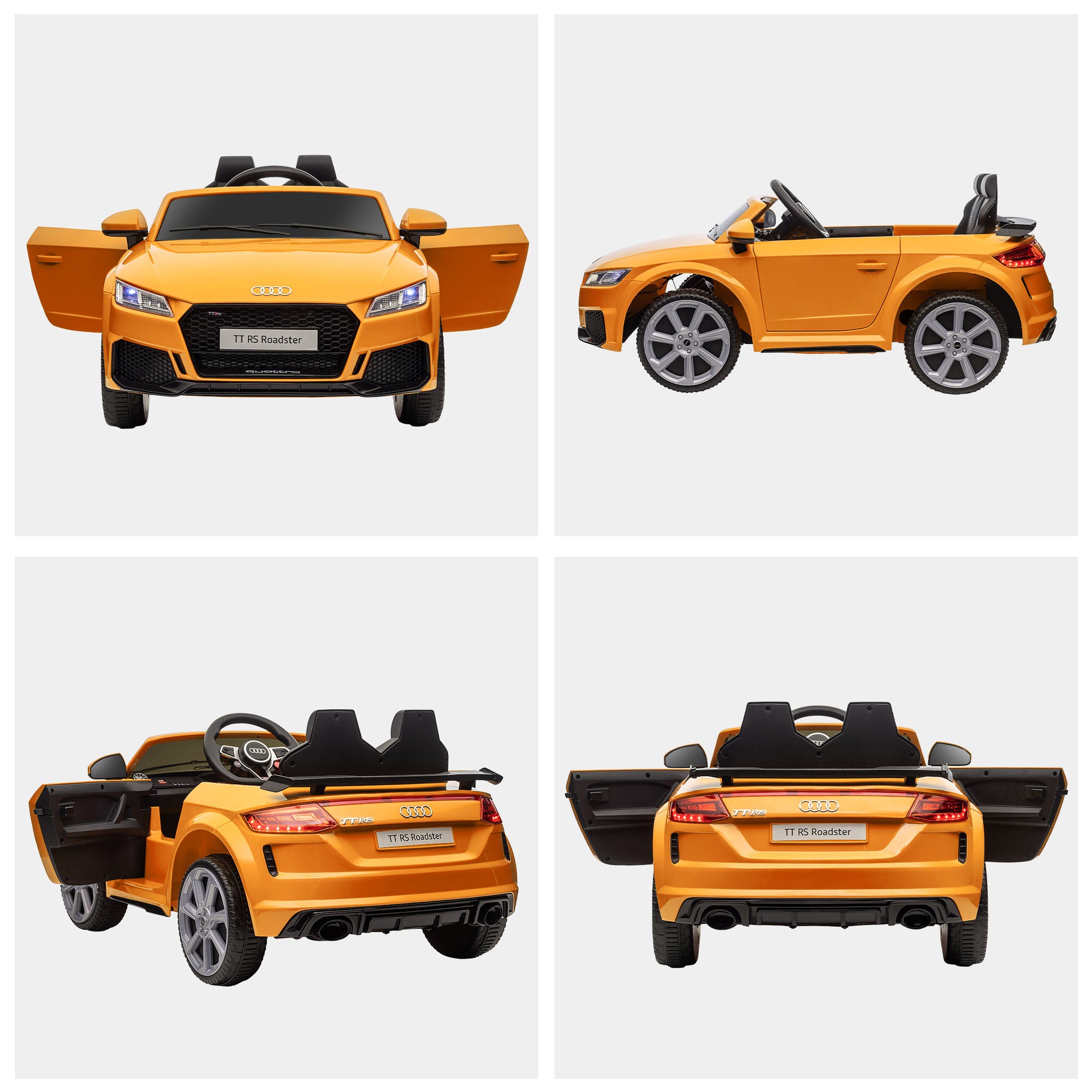 HOMCOM Kids Licensed Audi TT RS Ride-On Car 12V Battery w/ Remote Suspension Headlights and MP3 Player 3km/h Yellow - North Peak Garden Furniture