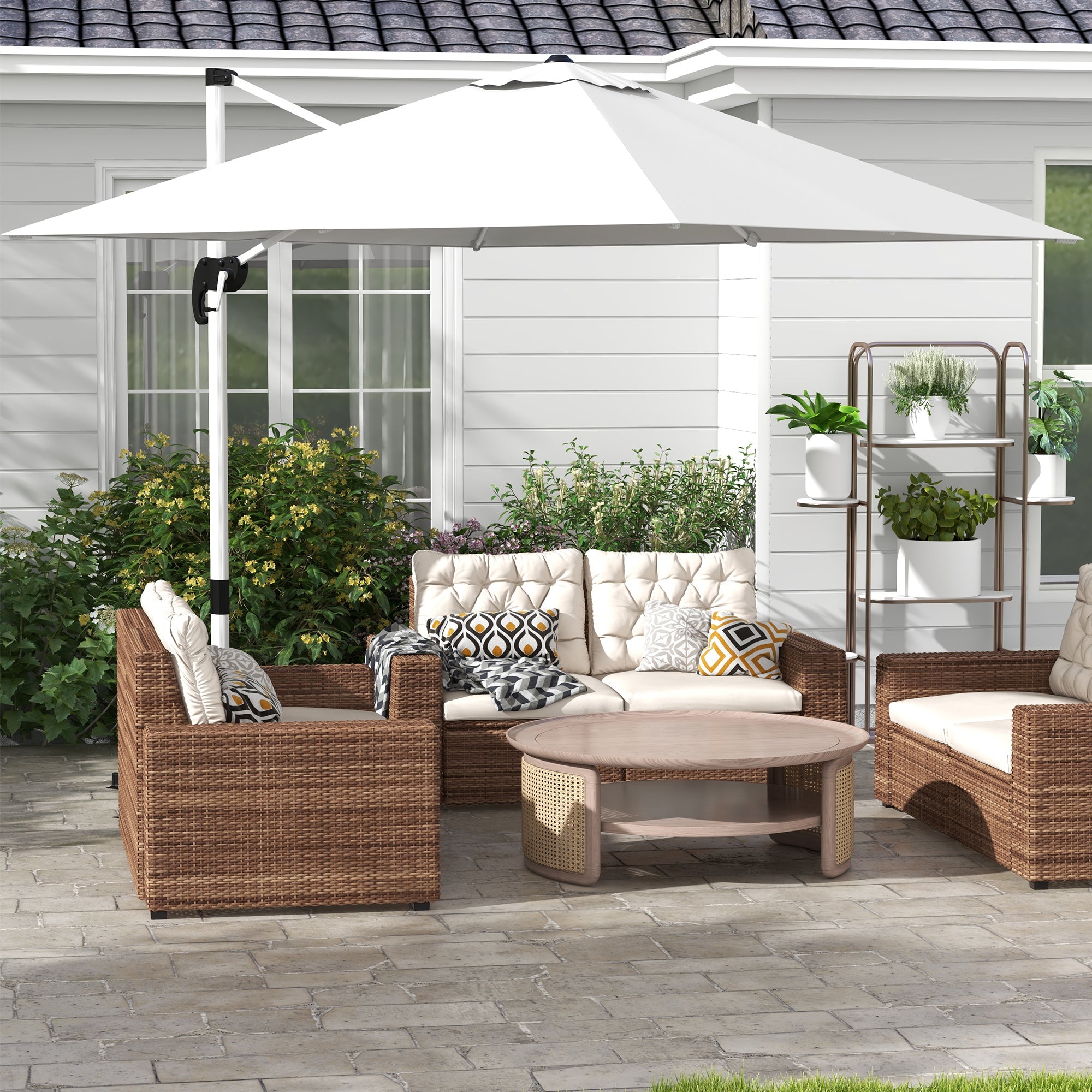 Outsunny Square Cantilever Garden Parasol, with Five-Position Canopy - White