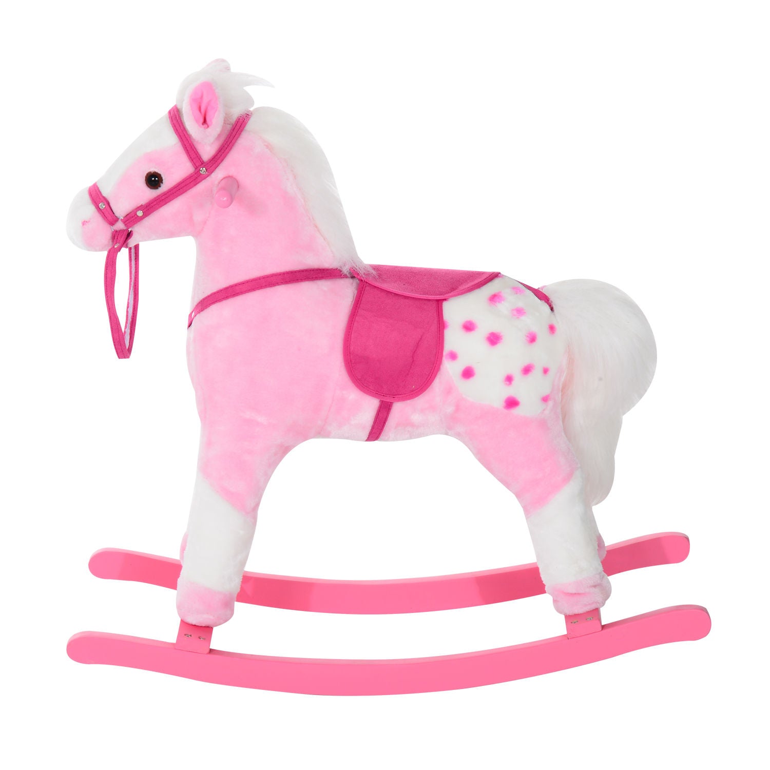 HOMCOM Baby Rocking Horse Plush Ride on Animals Rocker with Sound Handle Grip for Kids 3-6 Years - Pink - North Peak Garden Furniture