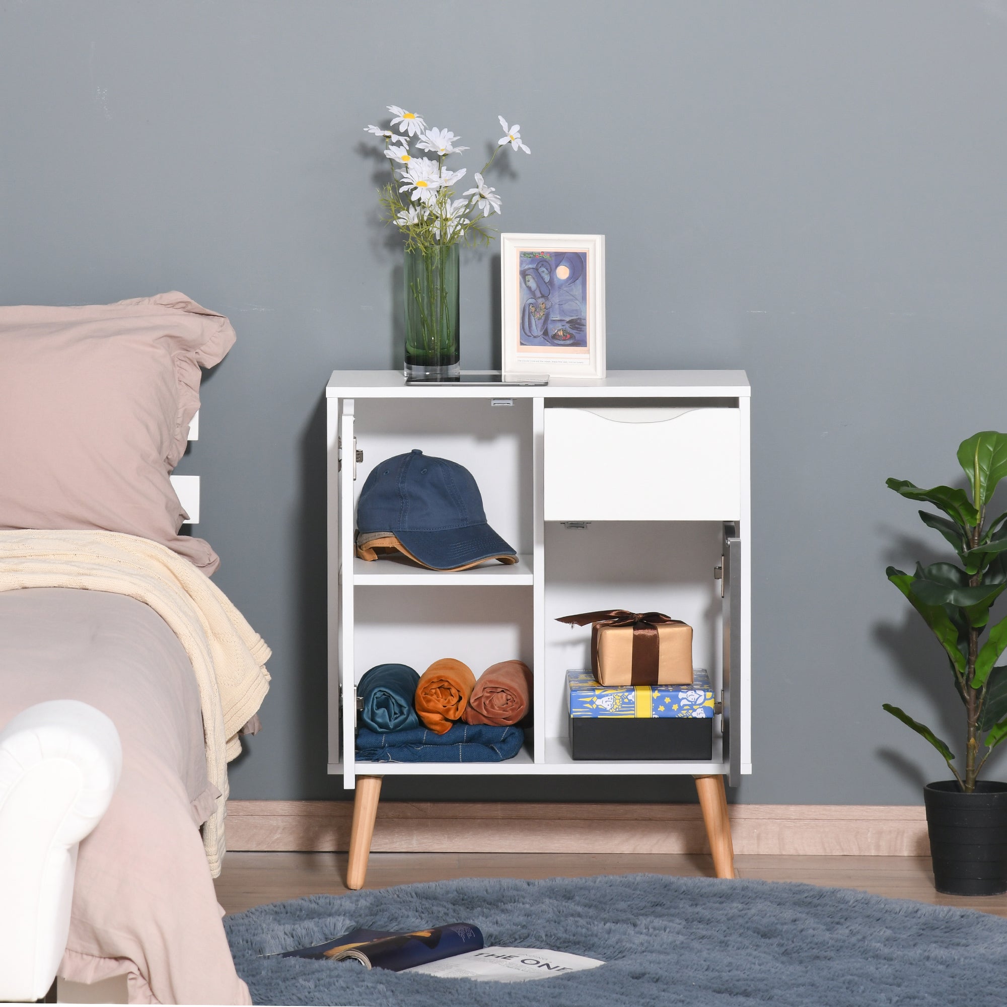 HOMCOM Sideboard Floor Cabinet Storage Cupboard with Drawer for Bedroom, Living Room, Entryway, Grey - North Peak Garden Furniture