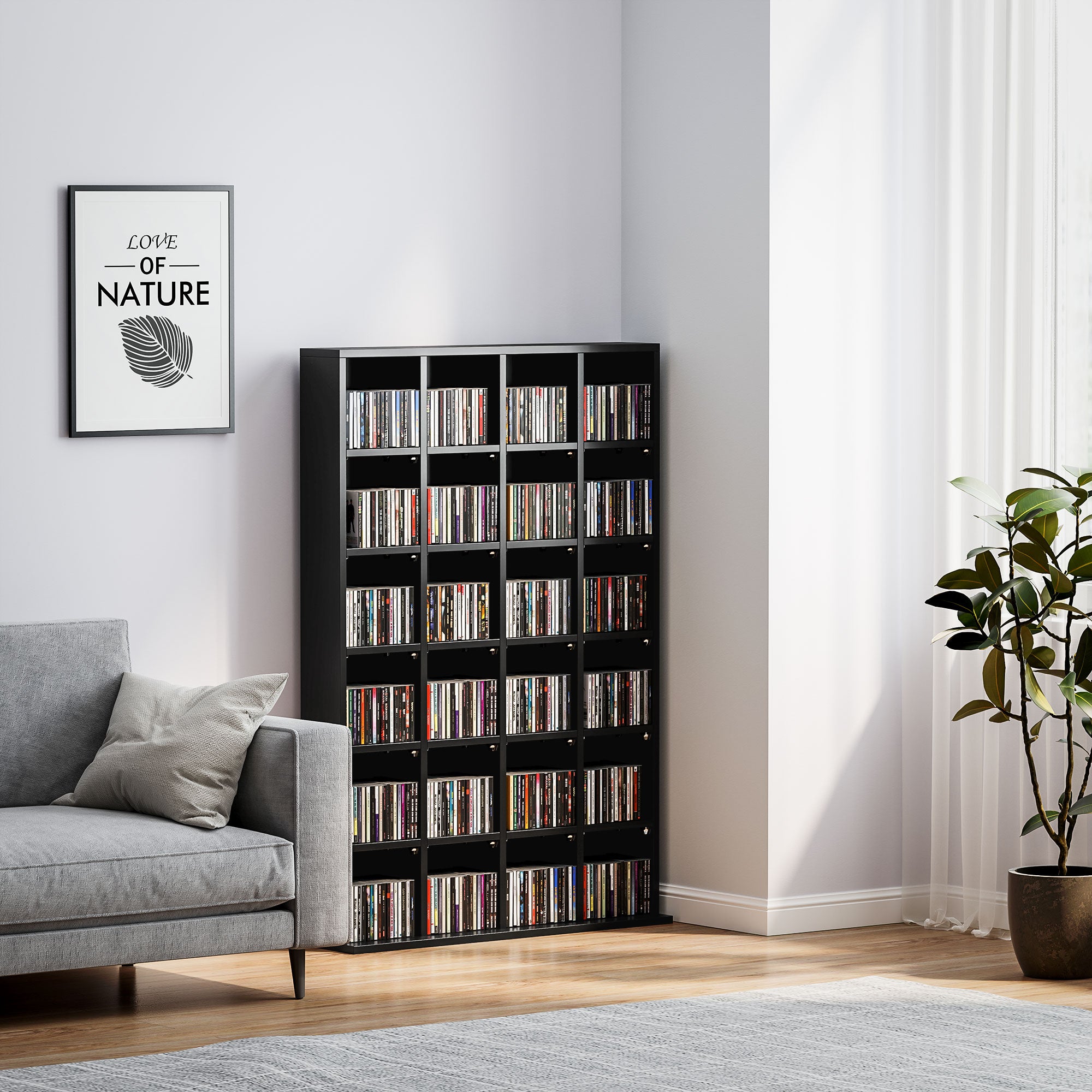 HOMCOM CD Storage Unit with Adjustable Shelves, 89 x 130.5 cm, Black - North Peak Garden Furniture