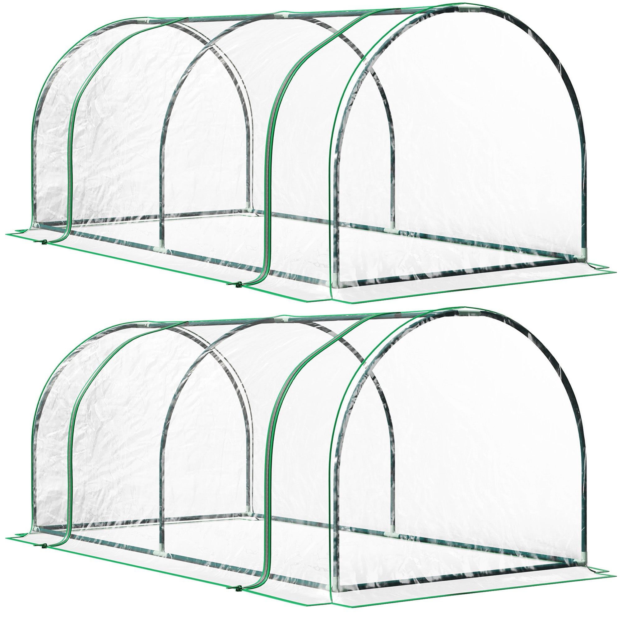 Outsunny Set of 2 Tunnel Greenhouse, Green Grow House with Roll-up Door, Steel Frame, Plastic Cover for Garden, Outdoor, 200 x 100 x 80cm, Clear