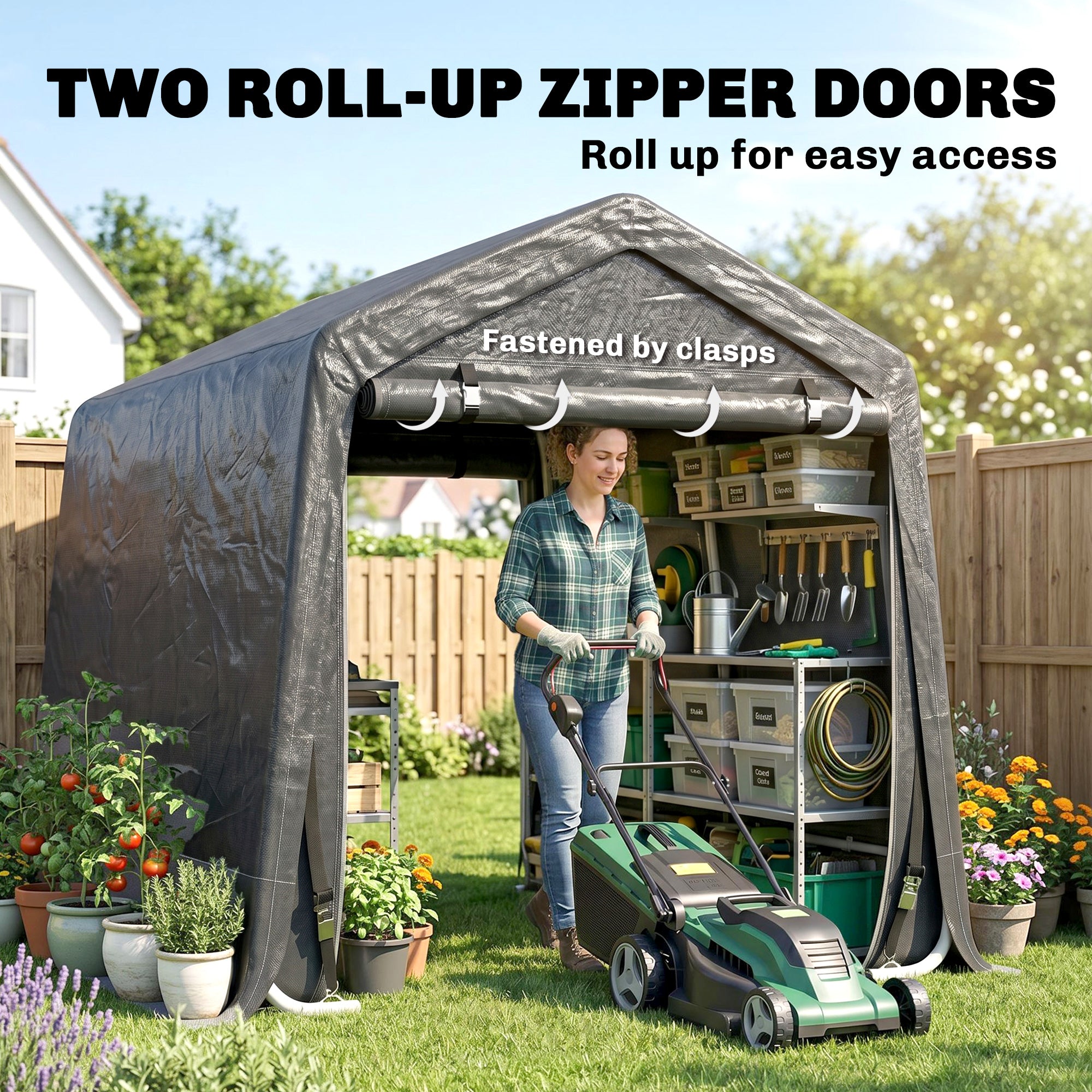 Outsunny 9 X 7.5ft Temporary Outdoor Equipment Shed - Dark Grey