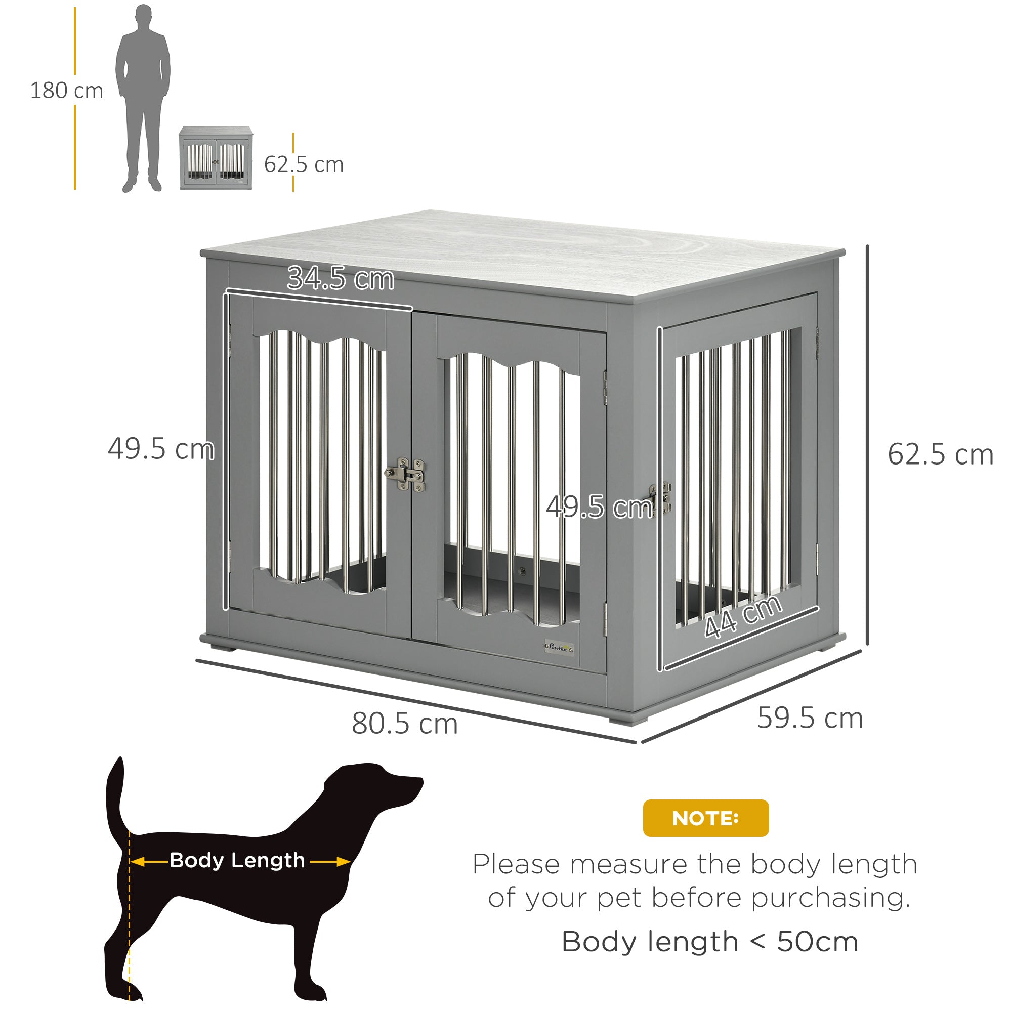 PawHut Dog Crate End Table Furniture Style Dog Cage w/ Three Doors, Locks and Latches - Grey - North Peak Garden Furniture