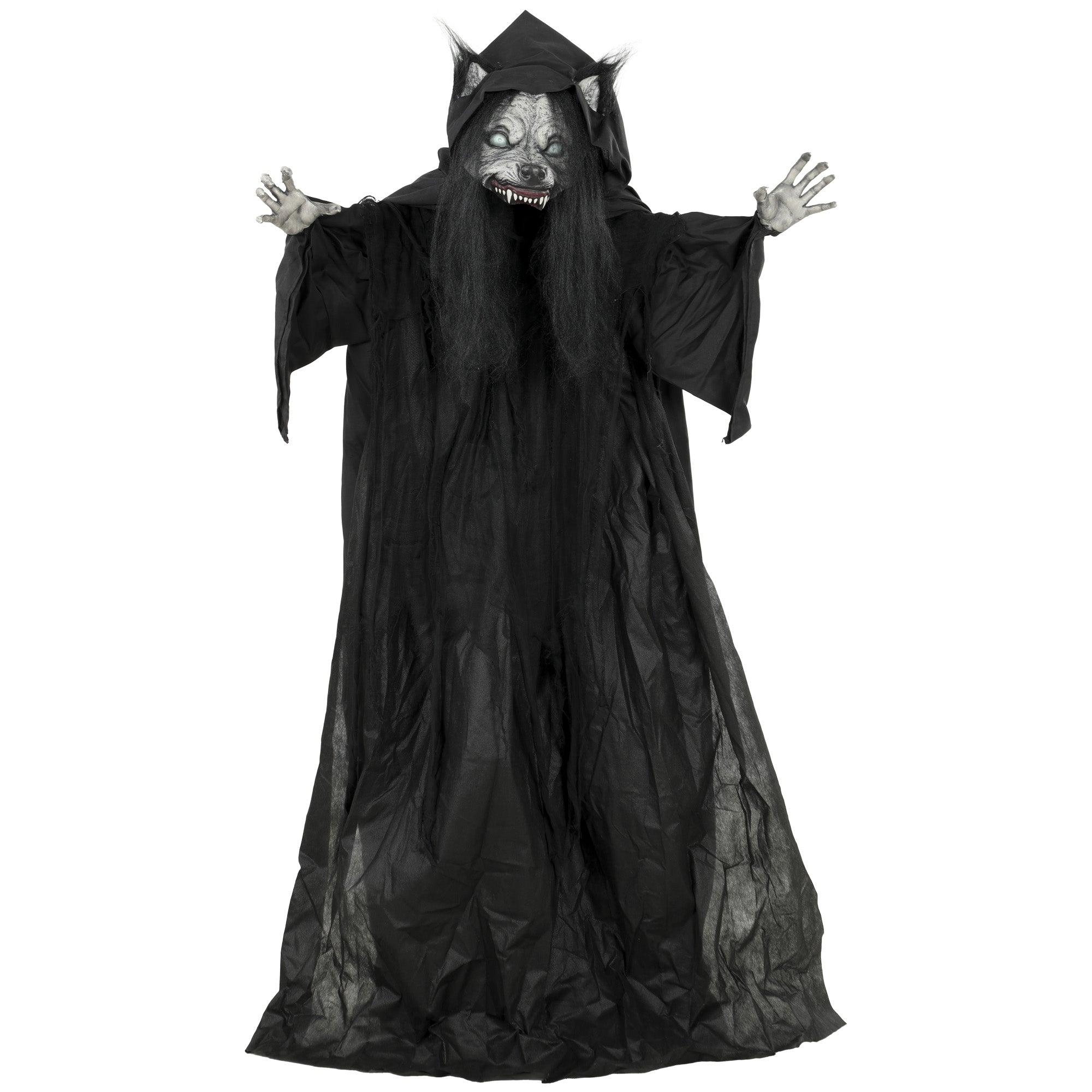 HOMCOM 67"/170cm Life Size Animated Ghost with Werewolf Mask, Halloween Decorations Outdoor Indoor, Scary Halloween Animatronic