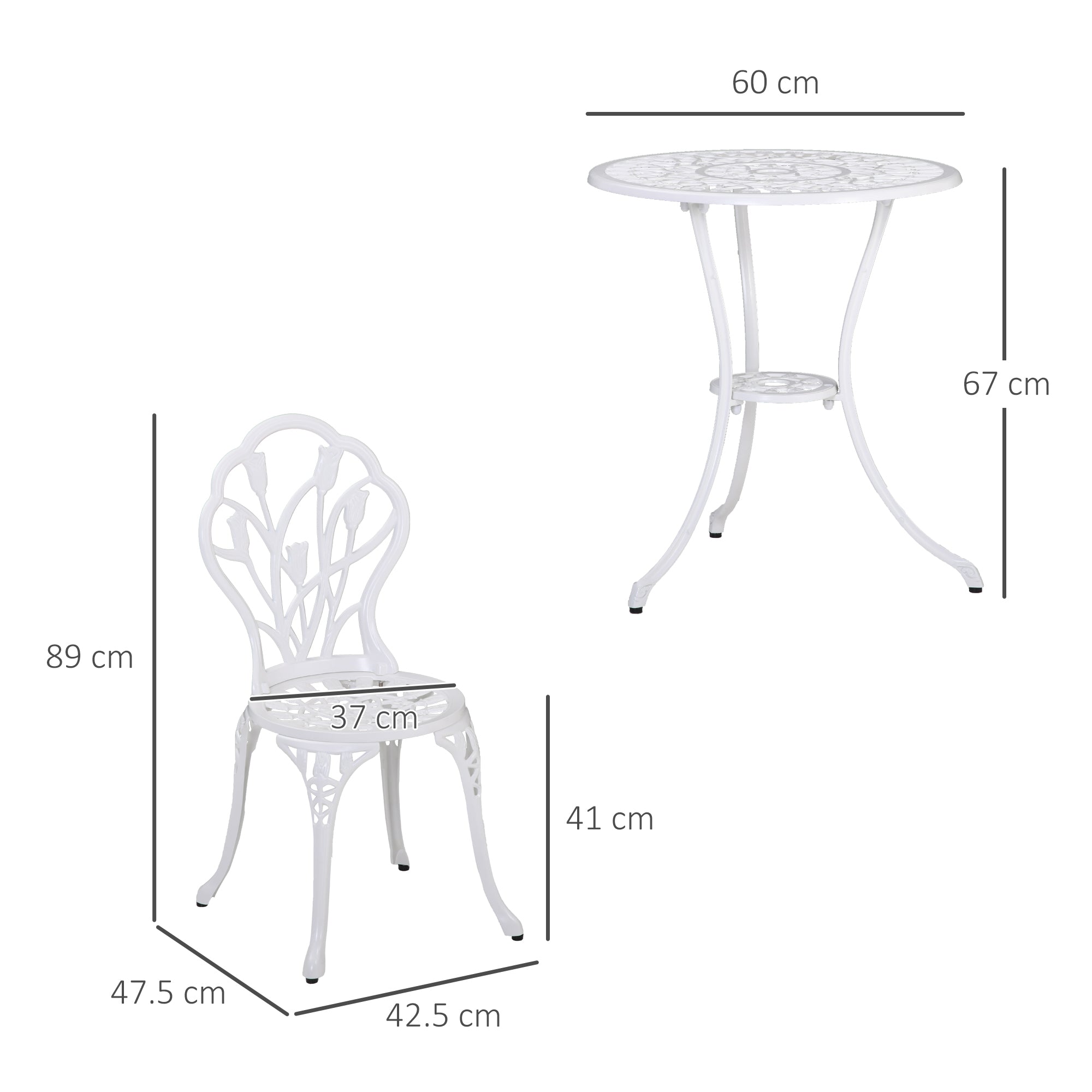 Outsunny 3 Piece Patio Bistro Set for 2, Outdoor Aluminium Garden Table and Chairs with Umbrella Hole for Balcony, White - North Peak Garden Furniture