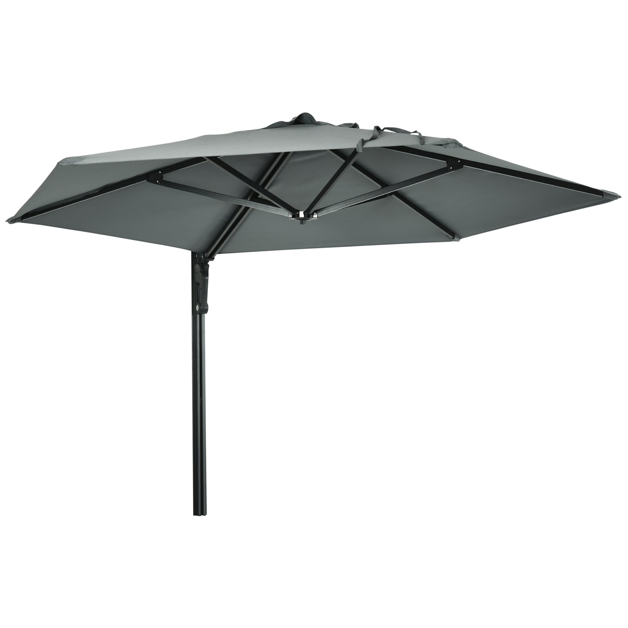 Outsunny 2.5m Wall Mounted Parasol, Hand to Push Outdoor Patio Umbrella with 180 Degree Rotatable Canopy for Porch, Deck, Garden, 250 cm, Grey - North Peak Garden Furniture