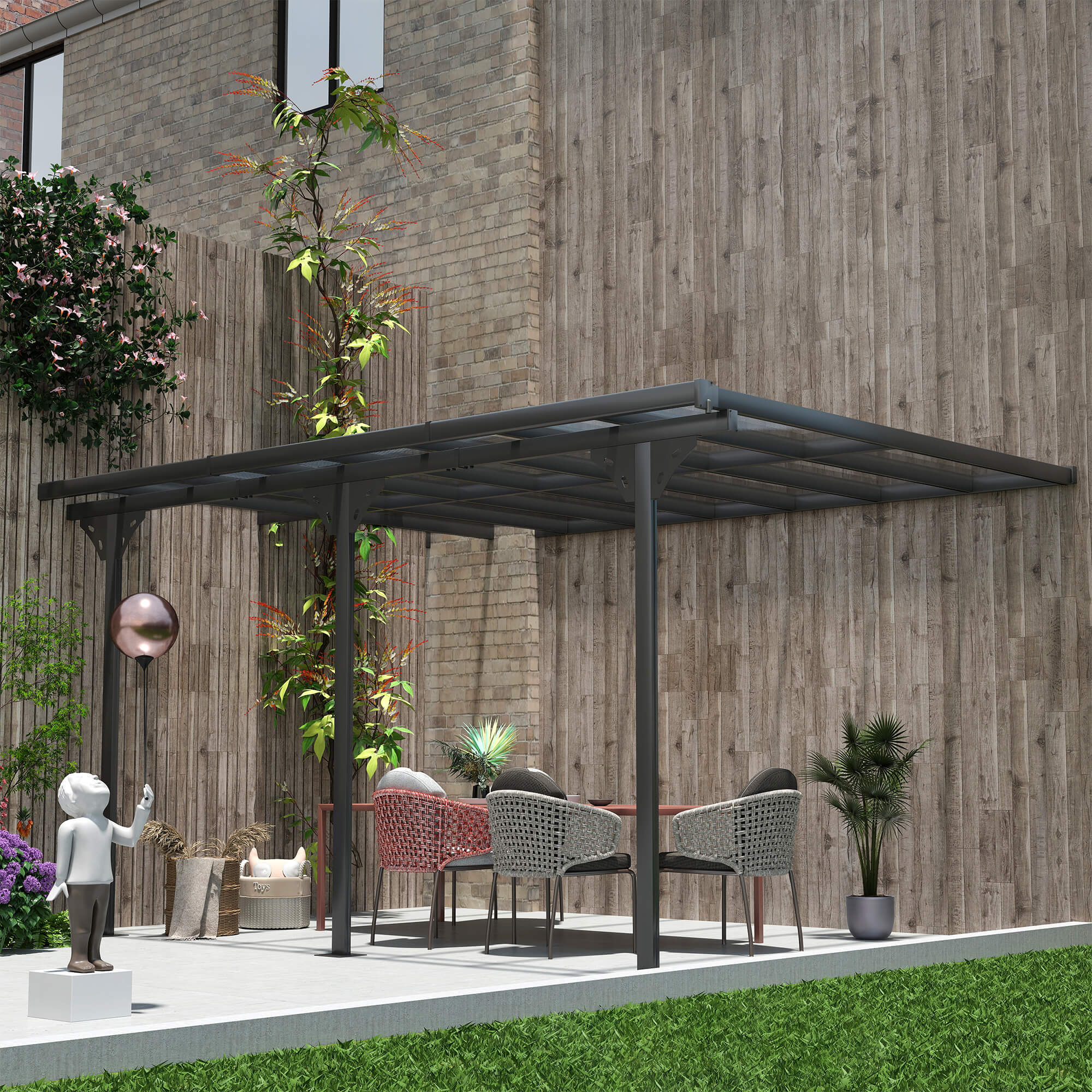 Outsunny Outdoor Patio Gazebo Pergola, Aluminum Post, 4.35 x 3 m PC Roof - North Peak Garden Furniture