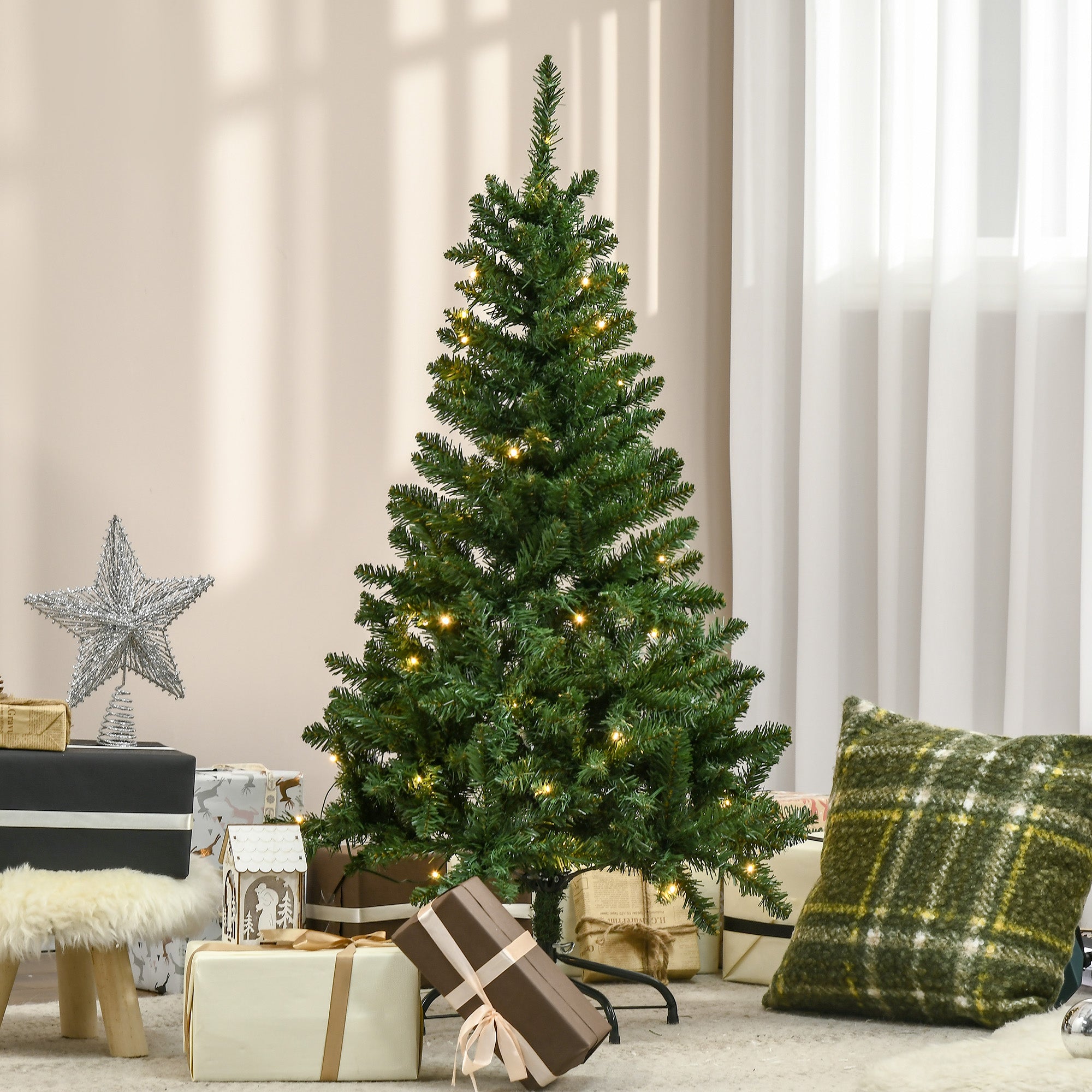HOMCOM 4FT Christmas Tree Warm White LED Light Holiday Home Decoration, Green - North Peak Garden Furniture