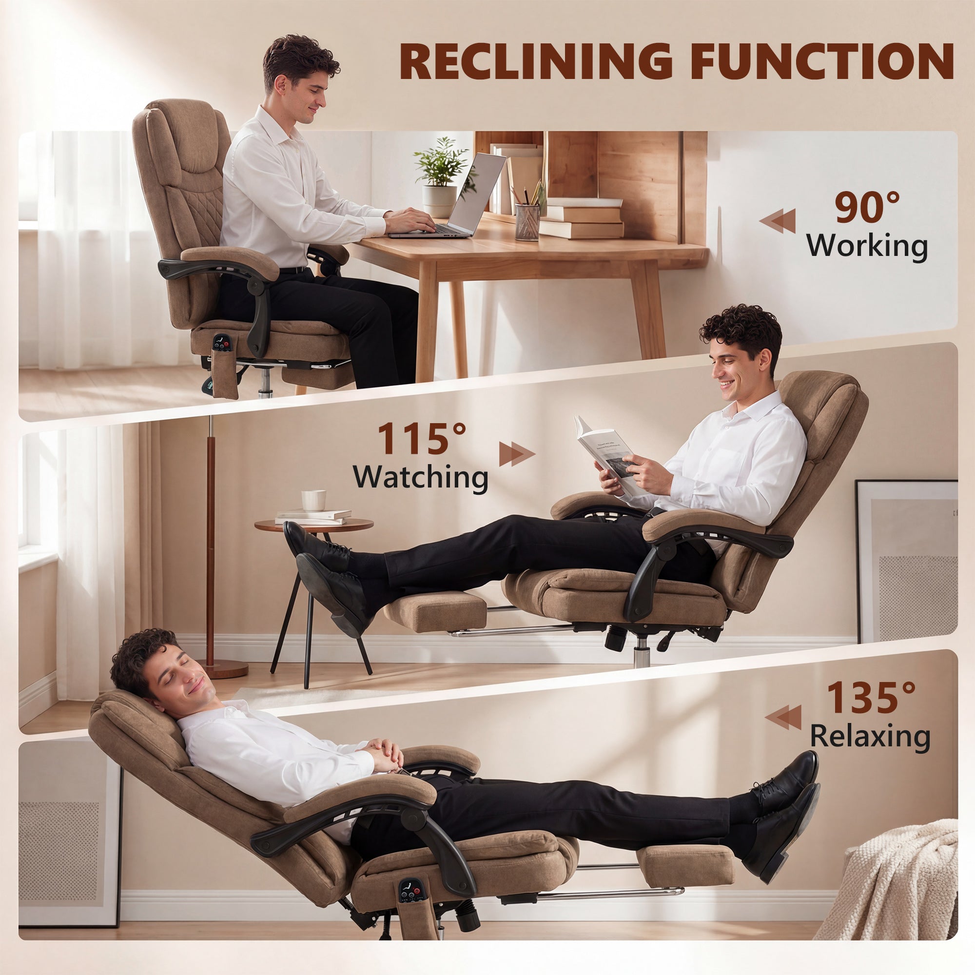 HOMCOM Office Chair with 6-Point Vibration Massage and Heat, Executive Computer Desk Chair with High Back, Reclining, Brown