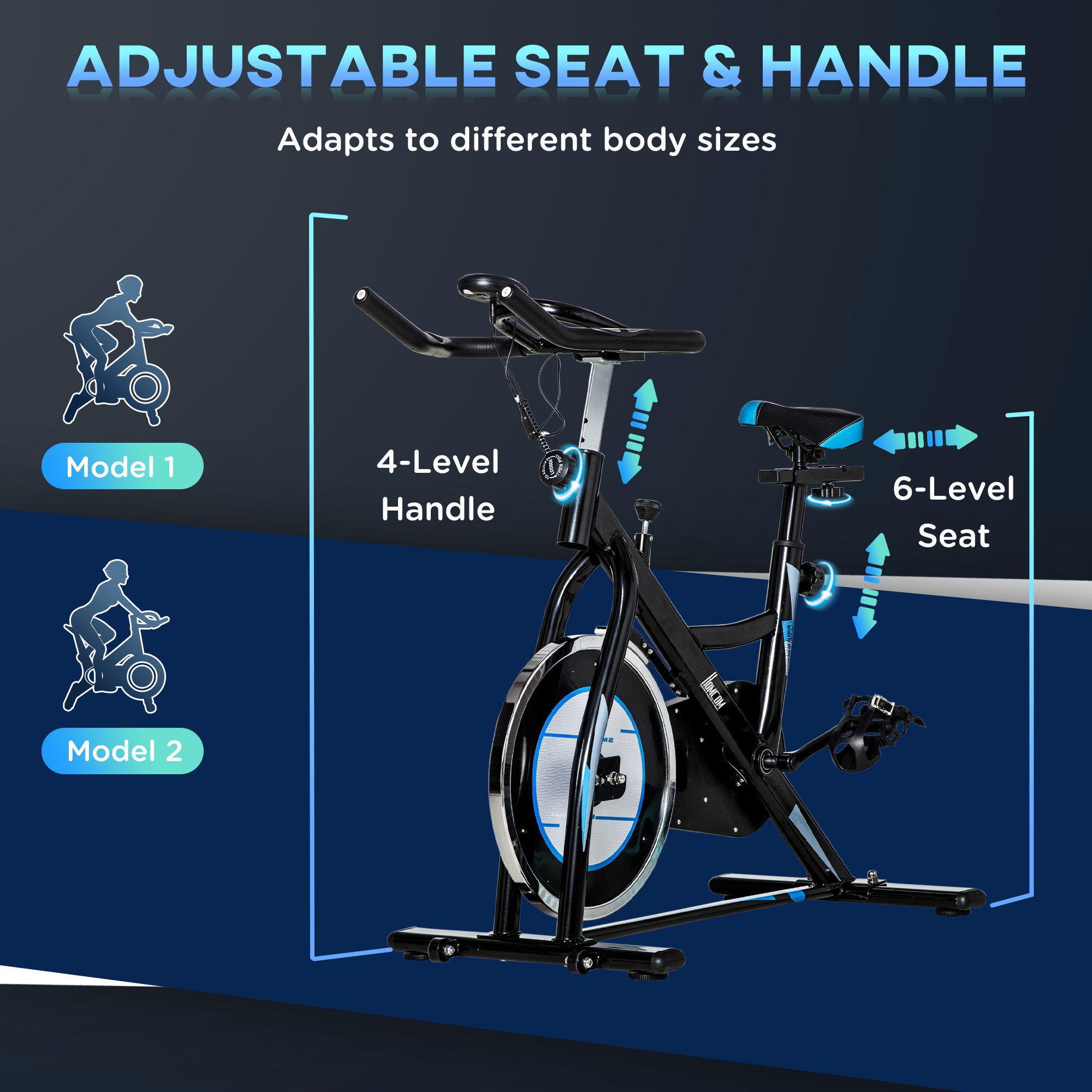 HOMCOM Stationary Exercise Bike, 8kg Flywheel Indoor Cycling Workout Fitness Bike, Adjustable Resistance Cardio Exercise Machine w/ LCD Monitor Pad and Phone Holder for Home, Gym, Office, Black - North Peak Garden Furniture