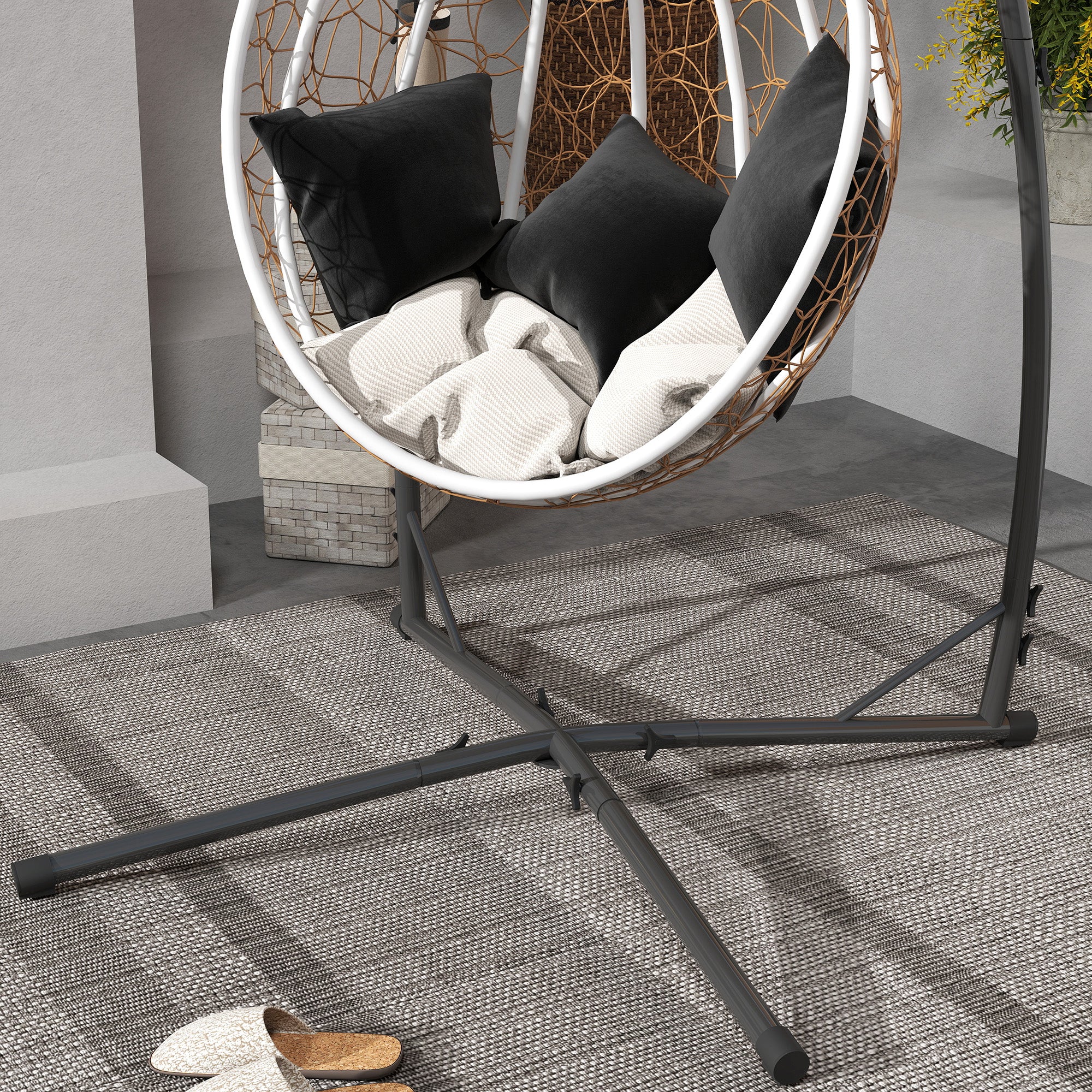 Outsunny Hammock Chair Stand Only, Hanging Chair Stand with X-Shape Base, Heavy Duty Steel Single Hammock Egg Swing Frame for Indoor Outdoor, 150 KG Load Capacity Black - North Peak Garden Furniture