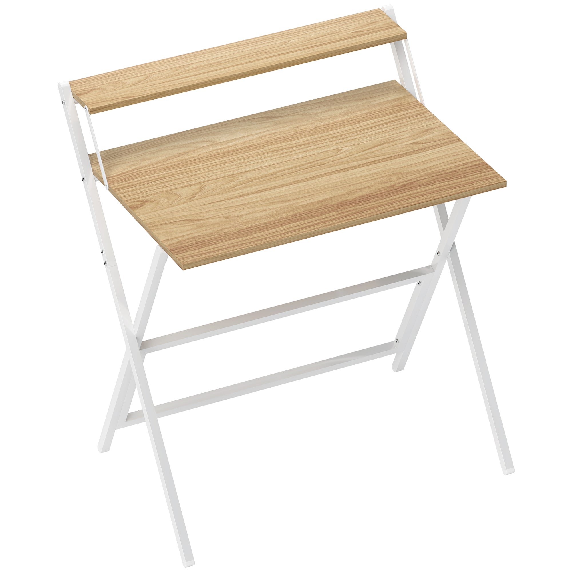 HOMCOM 81.5 cm Folding Computer Desk with Monitor Shelf - Natural Wood Finish - North Peak Garden Furniture