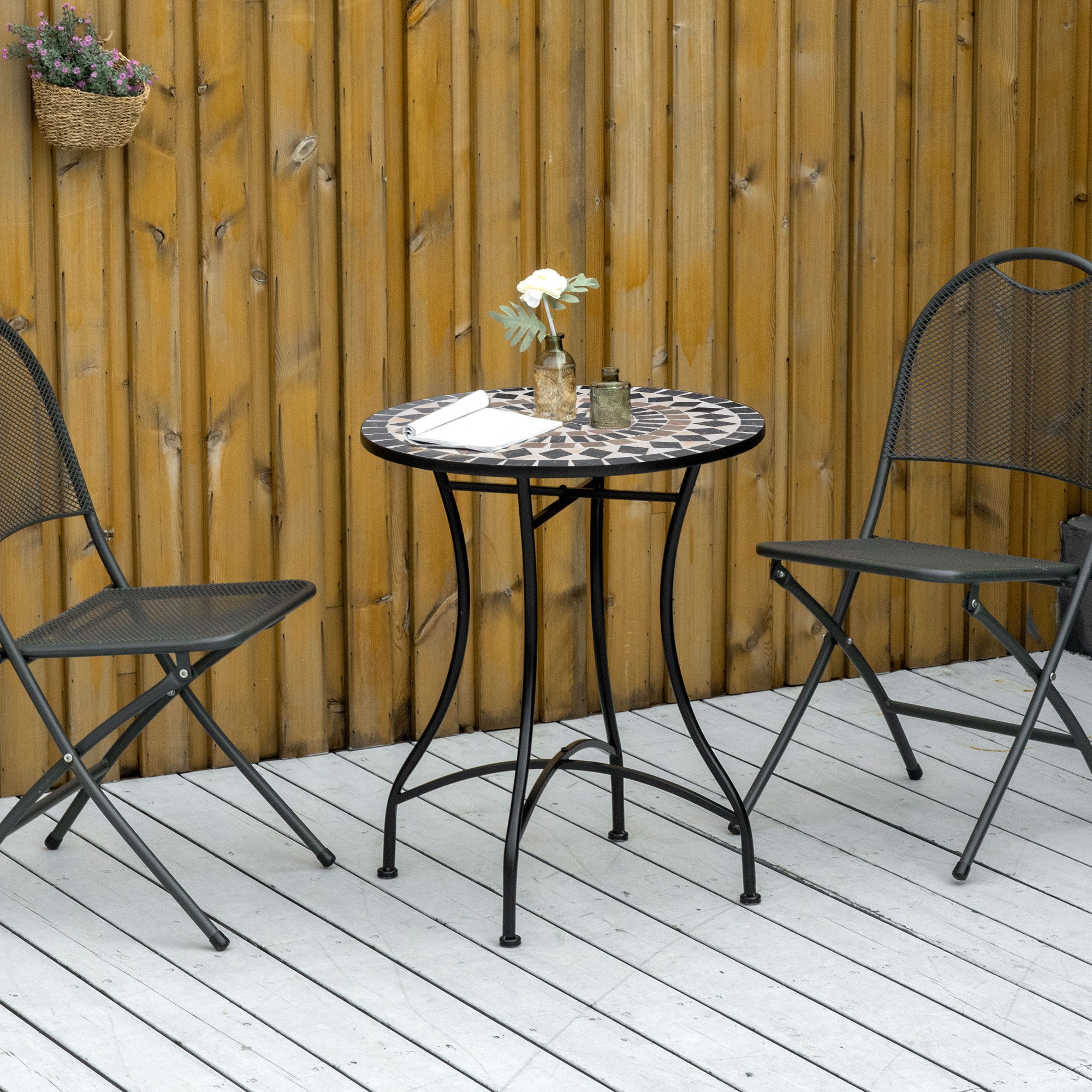 Outsunny Φ60cm Mosaic Outdoor Patio Table - Black - North Peak Garden Furniture