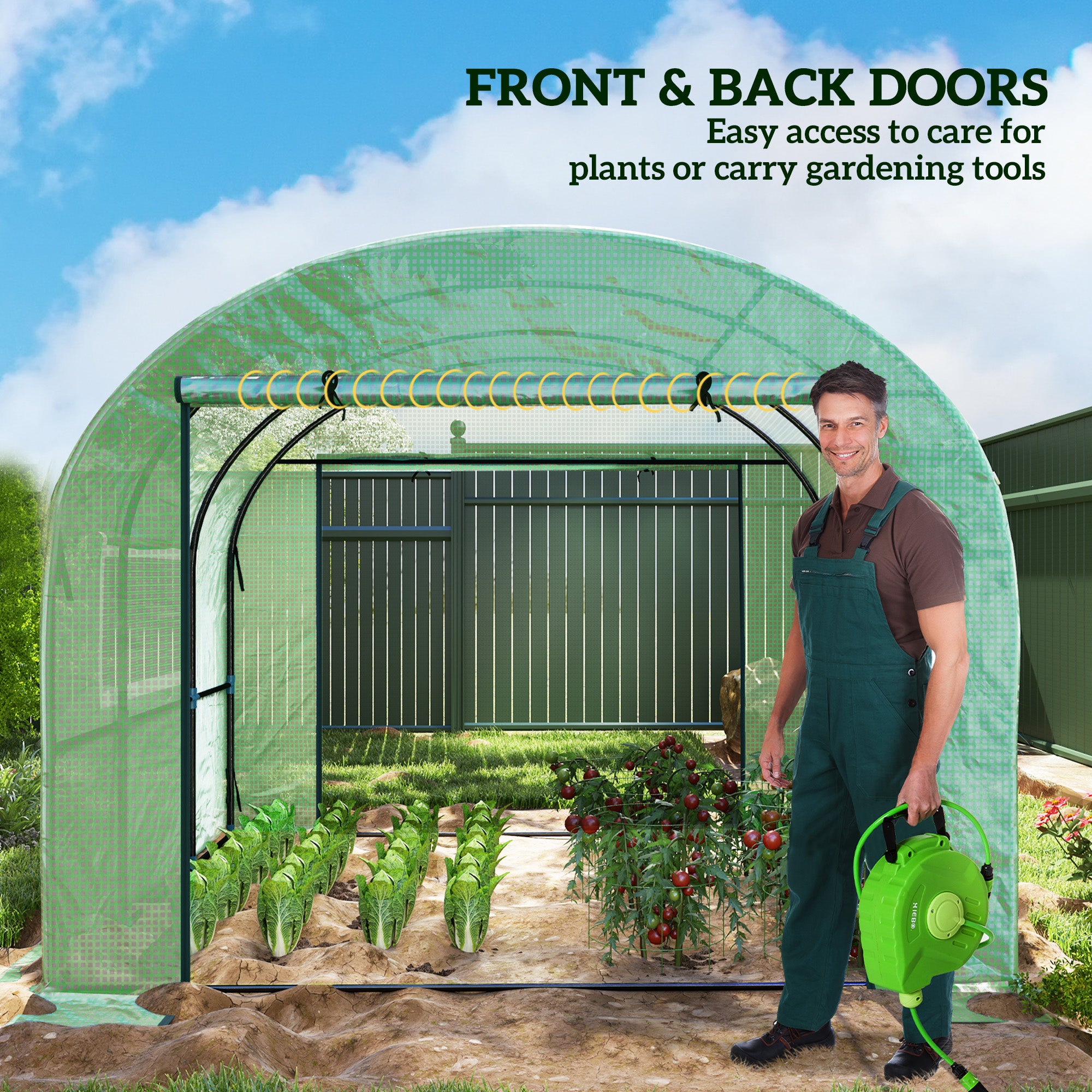 Outsunny 300 x 300cm Walk-In Polytunnel Greenhouse - Green - North Peak Garden Furniture
