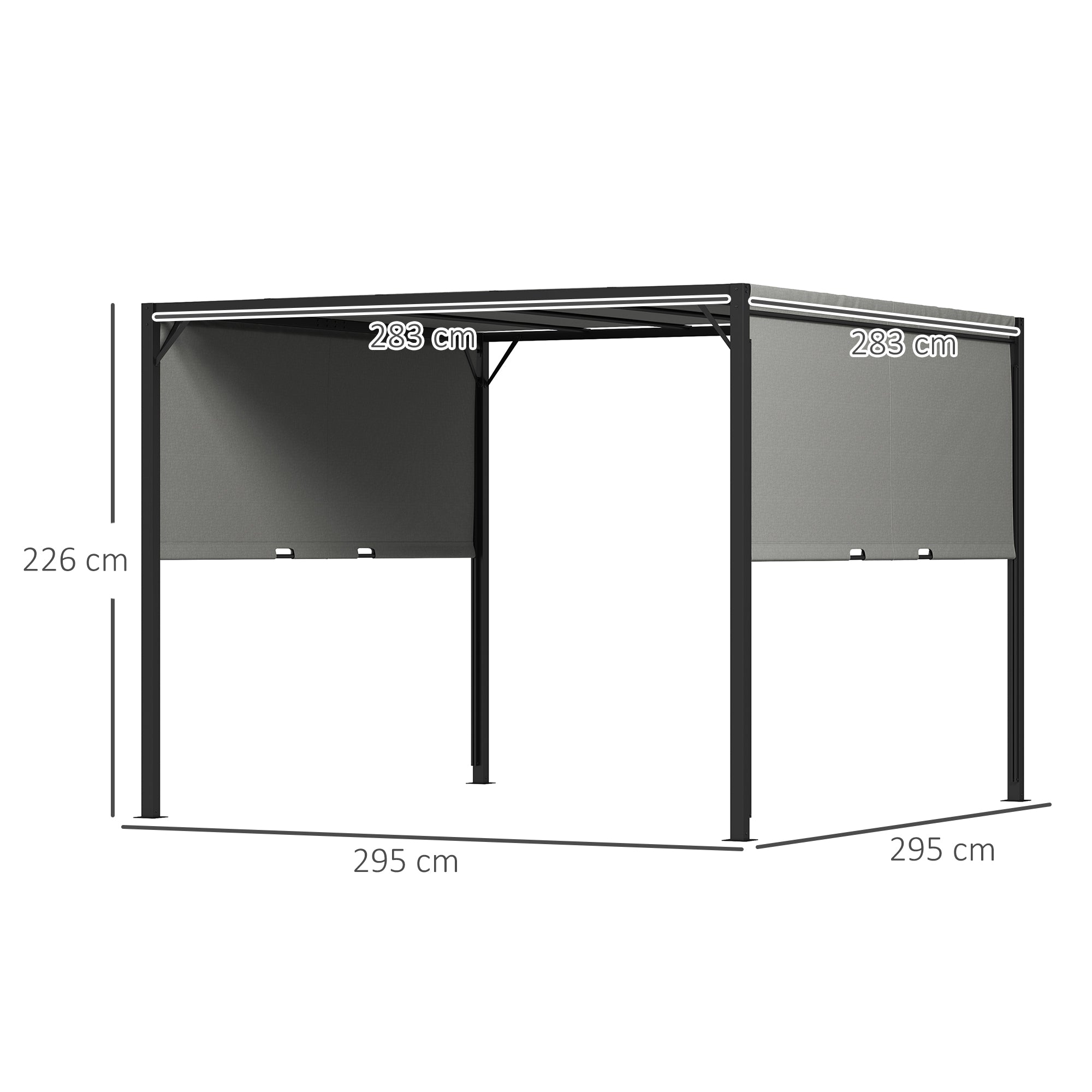 Outsunny 3 X 3 Meters Pergola with Retractable Roof, Garden Gazebo with Adjustable Sun Shade Canopy and Steel Frame, Charcoal Grey - North Peak Garden Furniture