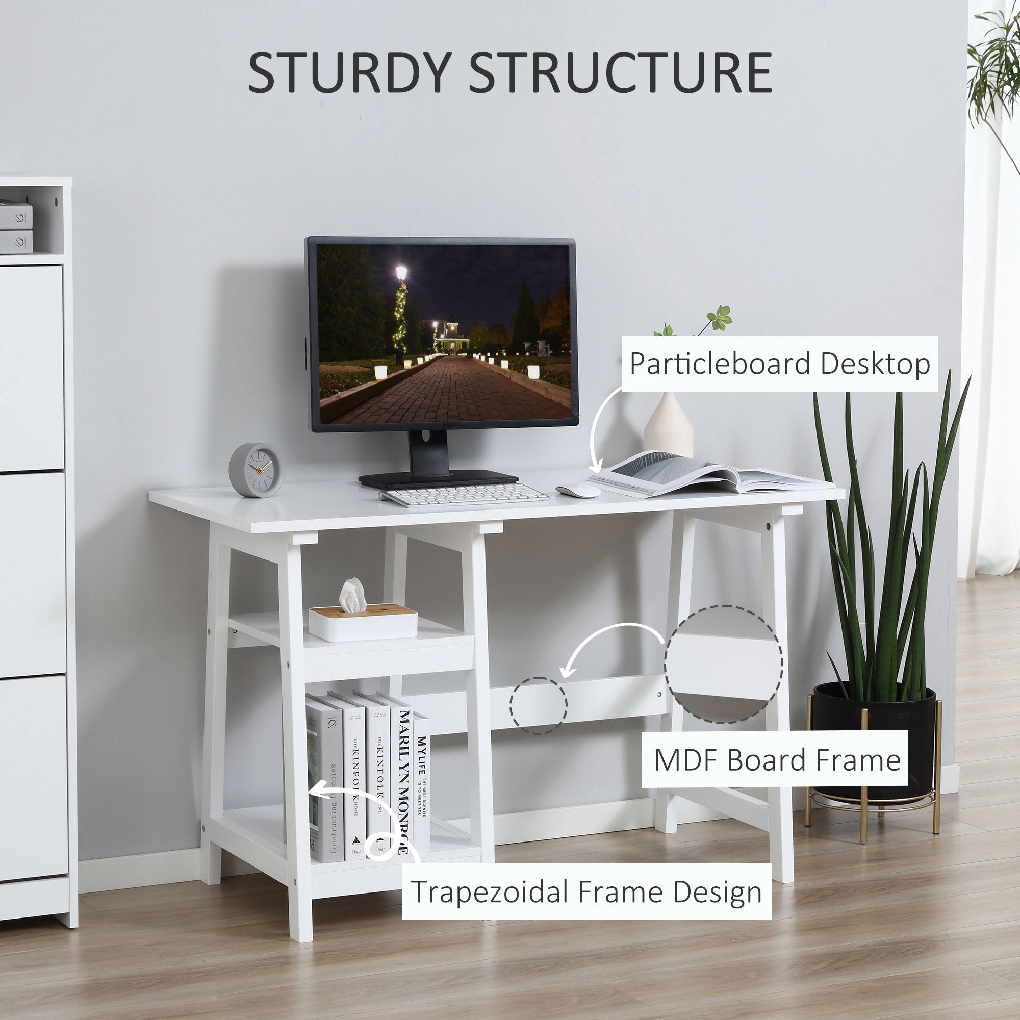 HOMCOM Compact Computer Desk with Storage Shelves, Study Table with Bookshelf, PC Table Workstation for Home Office, Study, Easy Assembly, 120 x 51cm, White - North Peak Garden Furniture