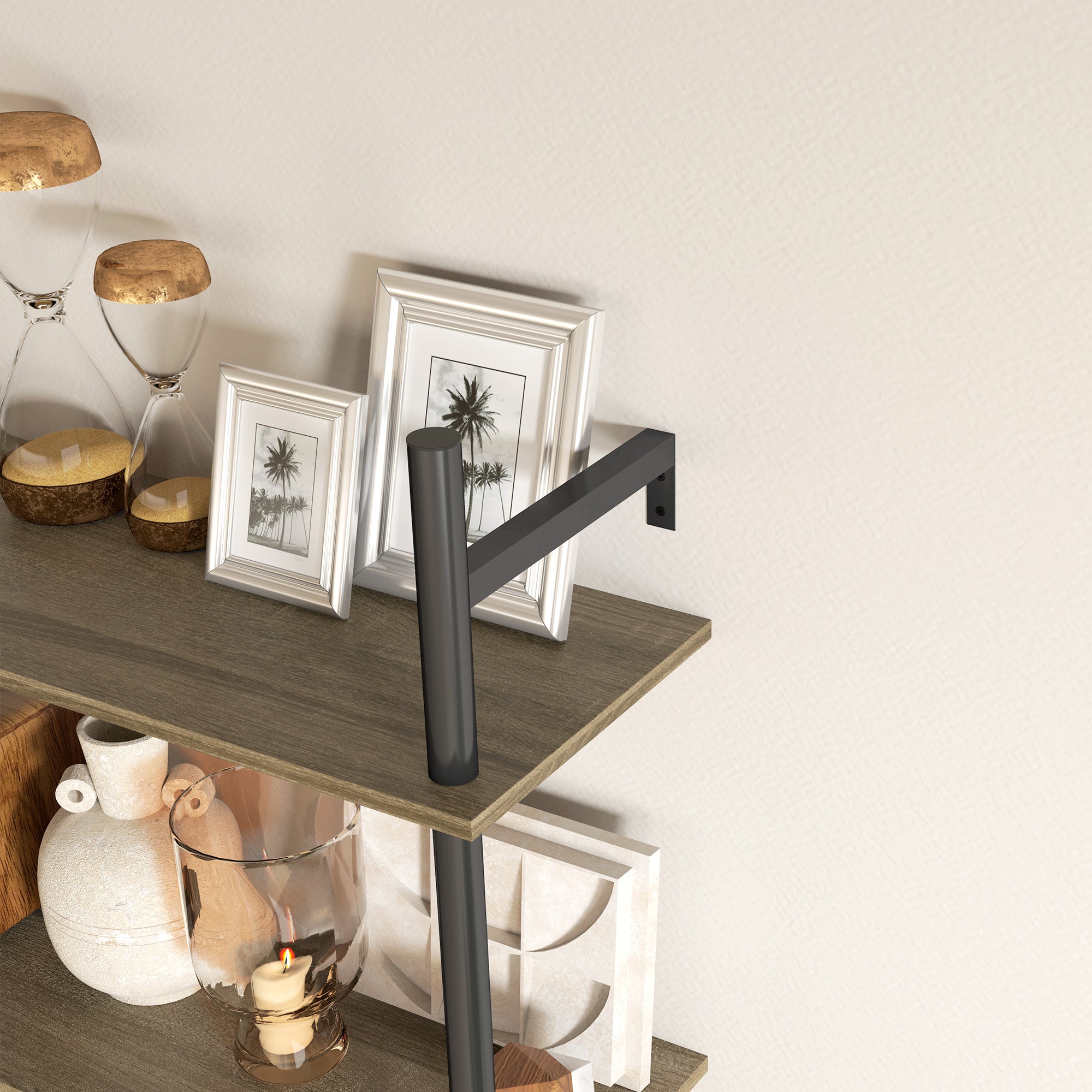 HOMCOM Wall Mounted Floating Shelves with 4 Hooks, Rustic Wall Shelf Unit for Living Room, Entryway, Grey - North Peak Garden Furniture