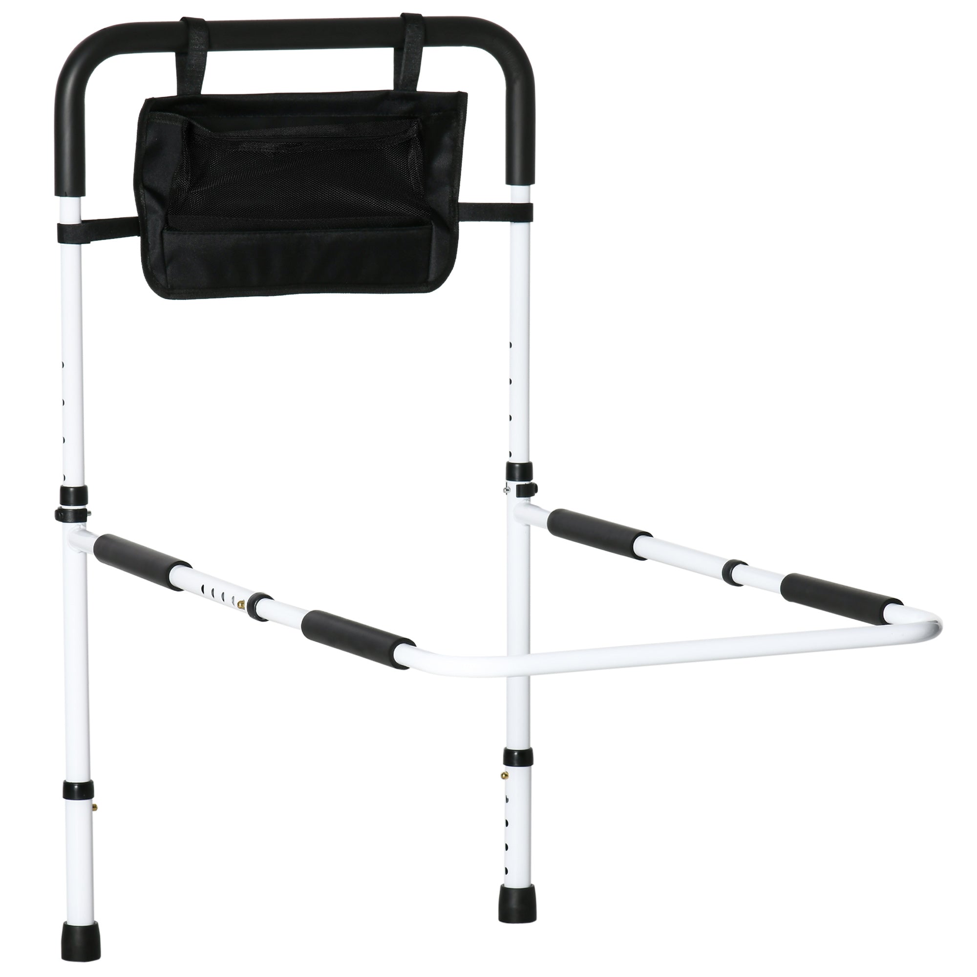 HOMCOM Safety Bed Rail, Height Adjustable Bed Assist Rail with Storage Pocket, Grab Bar for Disabled and Senior, White - North Peak Garden Furniture