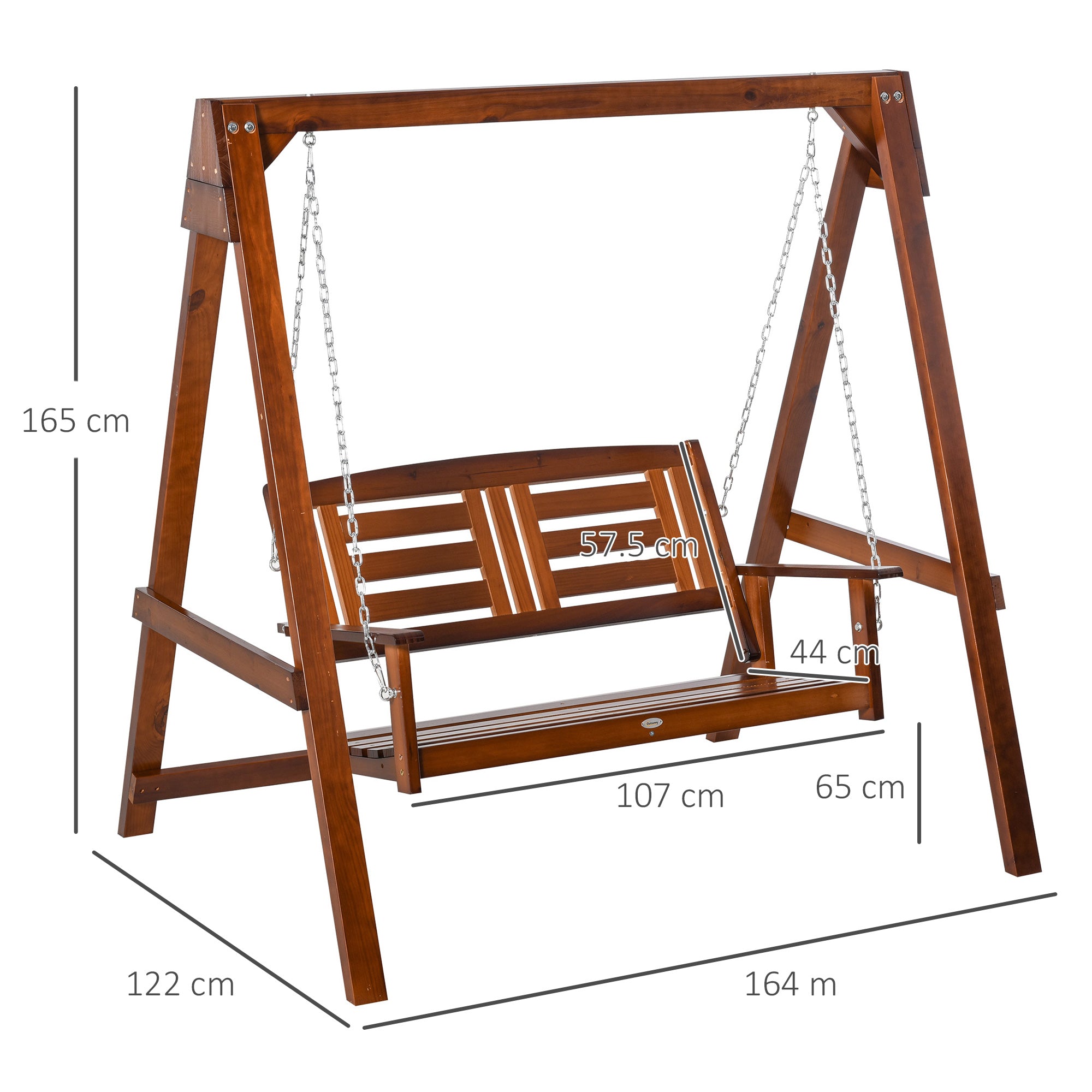 Outsunny 2 Seater Outdoor Garden Swing Chair Wooden Hammock Bench for Porch Patio Yard