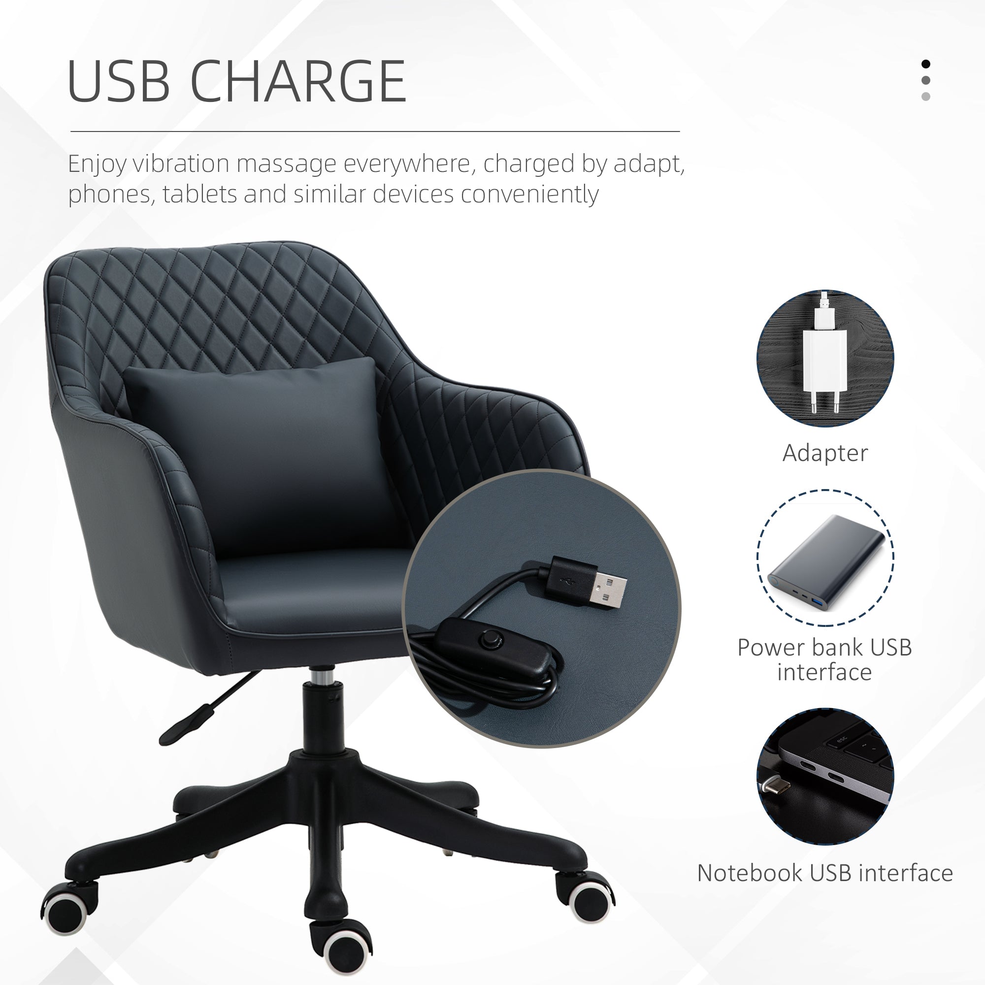 Vinsetto Velvet Office Chair, Desk Chair, Makeup Vanity Chair with Massage Lumbar Pillow and Rolling Wheels for Bedroom and Home, Deep Blue - North Peak Garden Furniture
