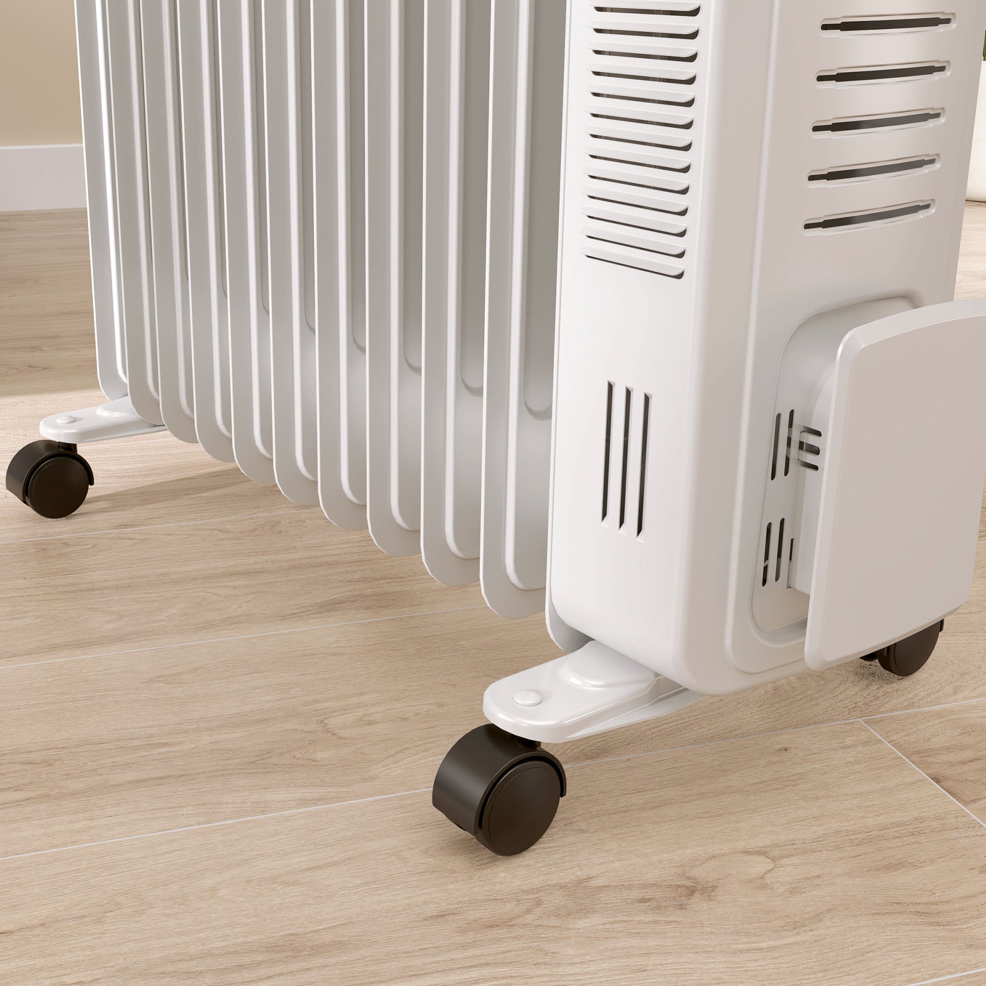 HOMCOM 2.5kW 11 Fin Oil-Filled Radiator - White - North Peak Garden Furniture