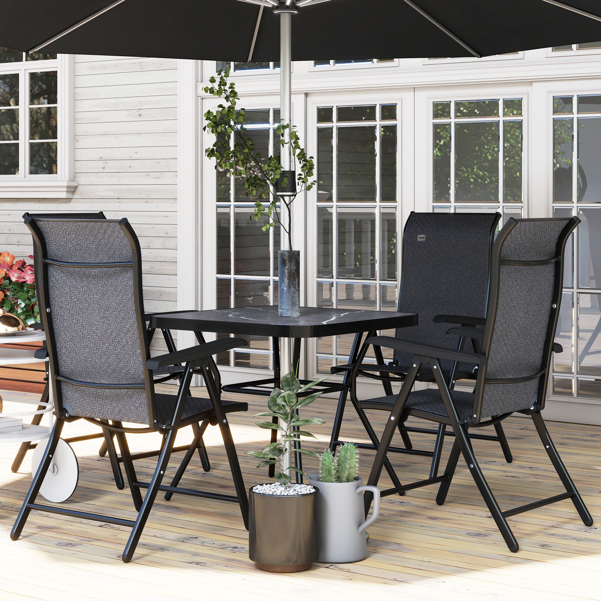 Outsunny Set of Four Folding Garden Chairs, with Seven-Position Adjustable Backs