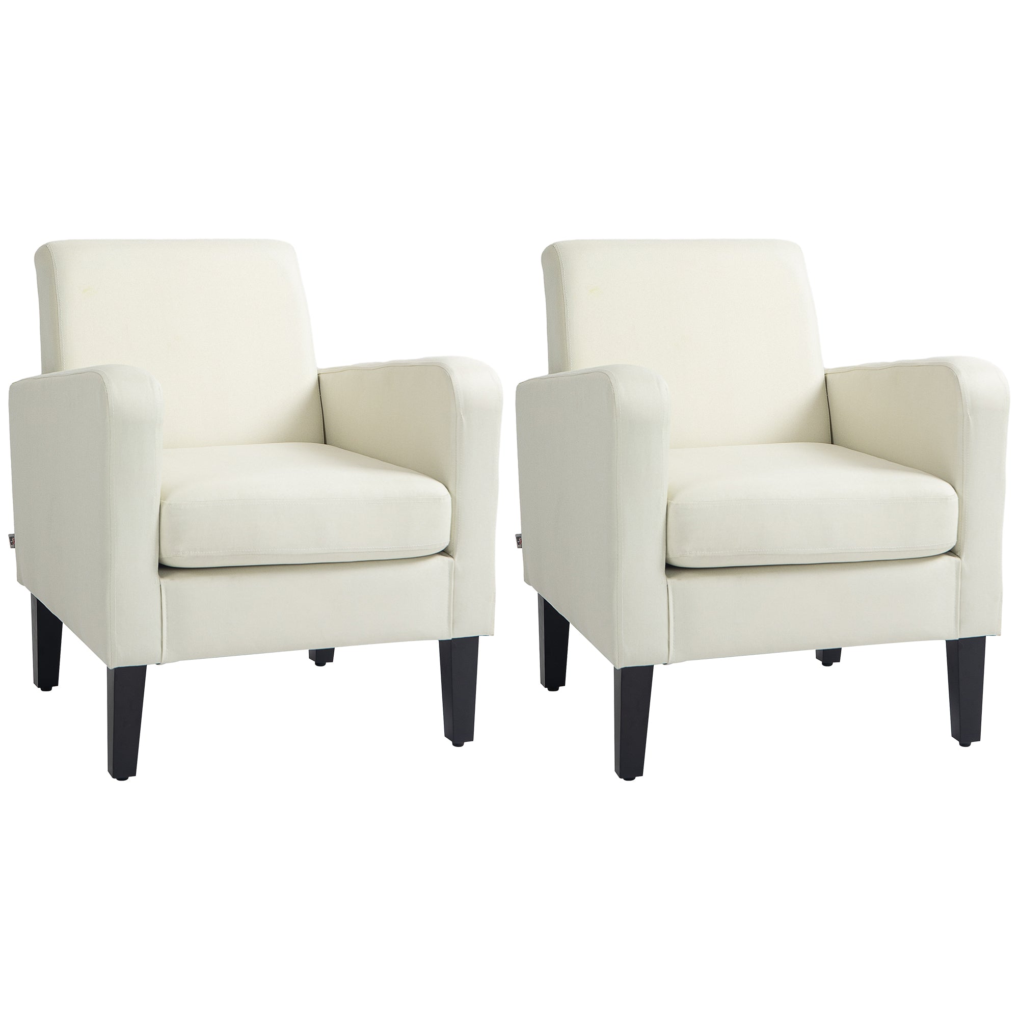 HOMCOM 2 Pieces Modern Armchairs with Rubber Wood Legs, Upholstered Accent Chairs, Single Sofa for Living Room, Bedroom, Cream White - North Peak Garden Furniture