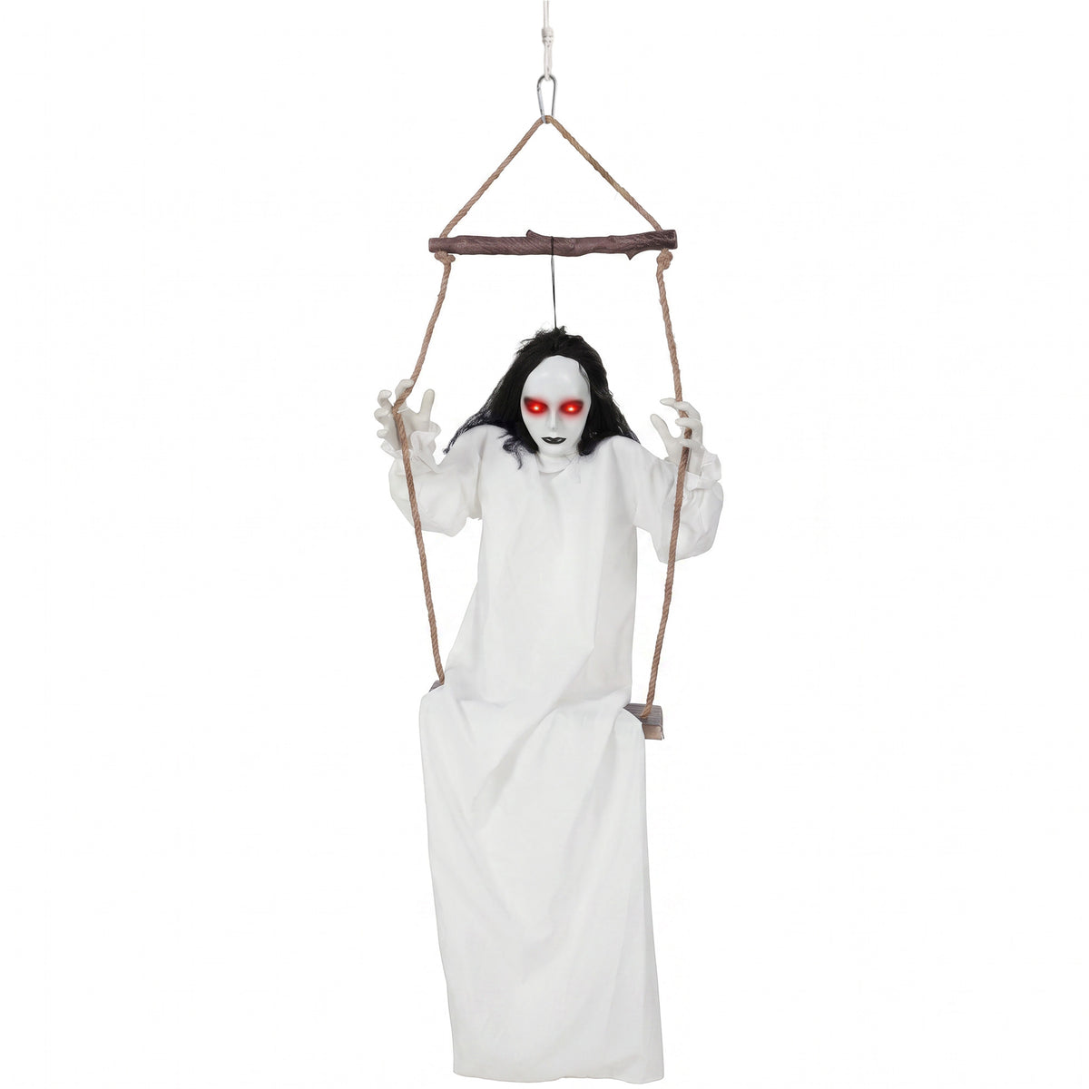 HOMCOM 170cm Animated Hanging Swing Ghost Halloween Decoration, Sound Touch Activated Ghost Halloween Animatronic