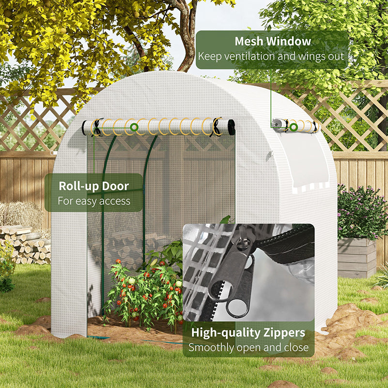 Outsunny Walk in Polytunnel Greenhouse, Green House for Garden with Roll-up Window and Door, 1.8 x 1.8 x 2 m, White - North Peak Garden Furniture