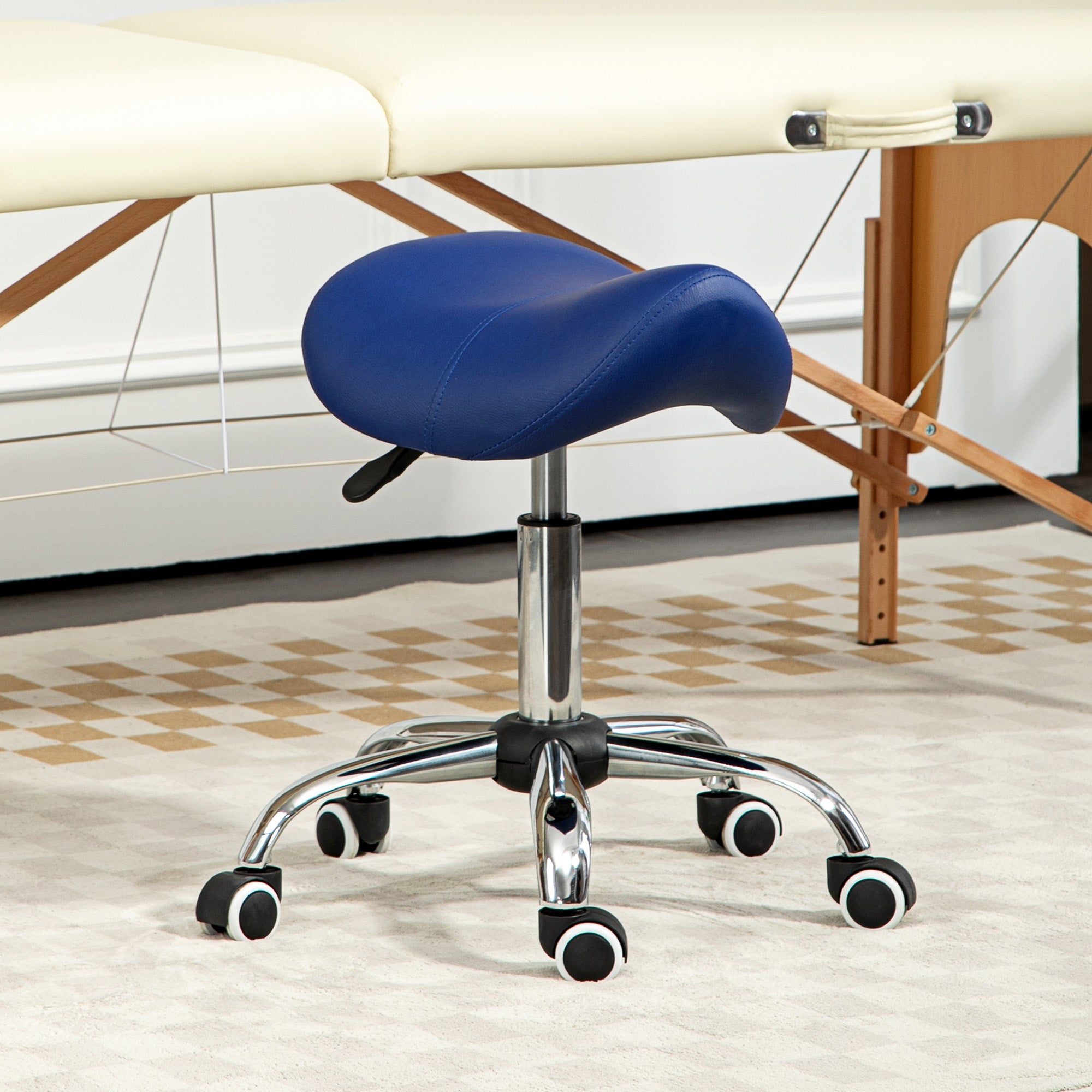 HOMCOM Saddle Stool, Height Adjustable Salon Chair for Massage Spa, Faux Leather, Brown - North Peak Garden Furniture