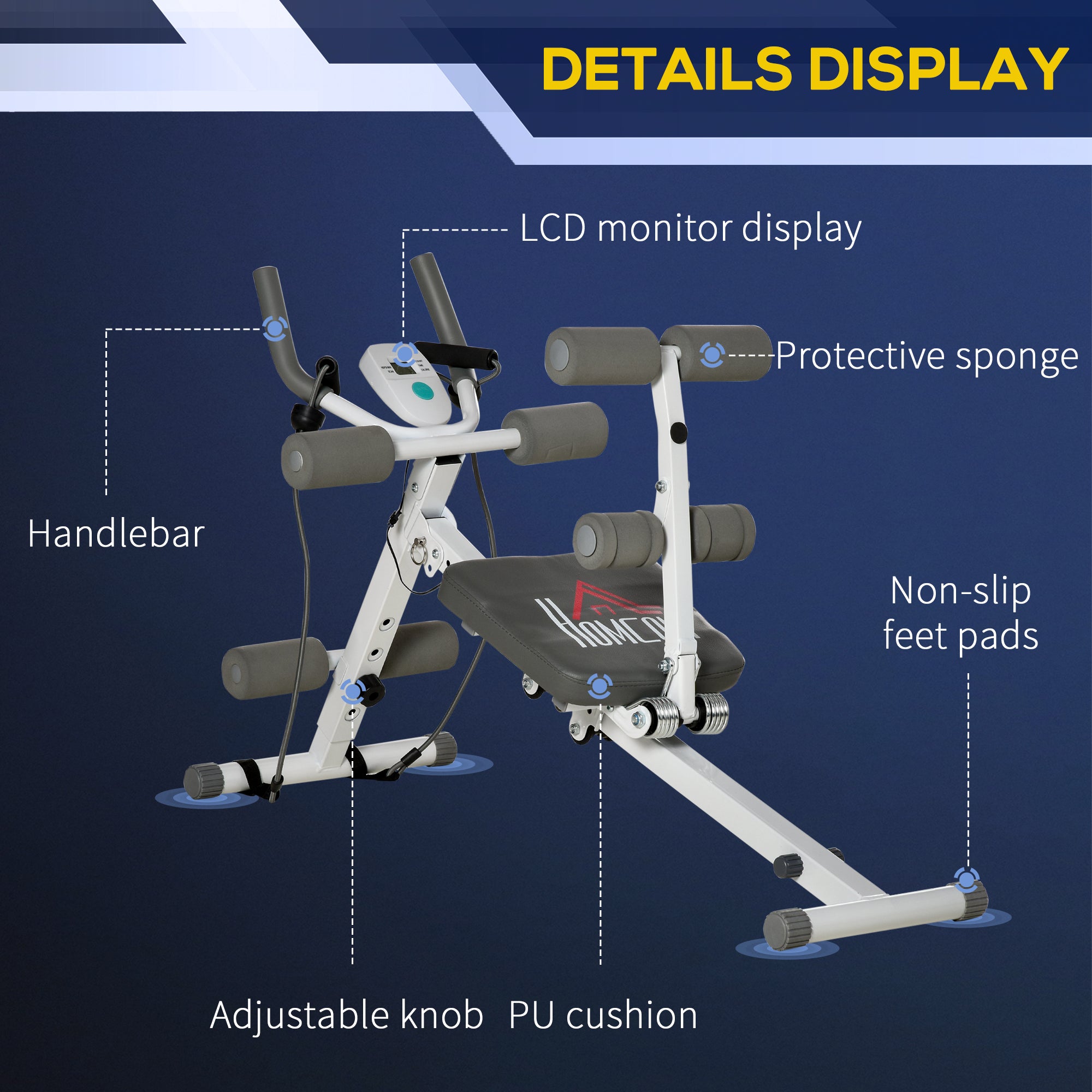 HOMCOM 2-IN-1 Core Abdominal Ab Trainer Sit Up Bench with LCD Screen, Adjustable Fitness Crunch Machine for Home GYM - North Peak Garden Furniture