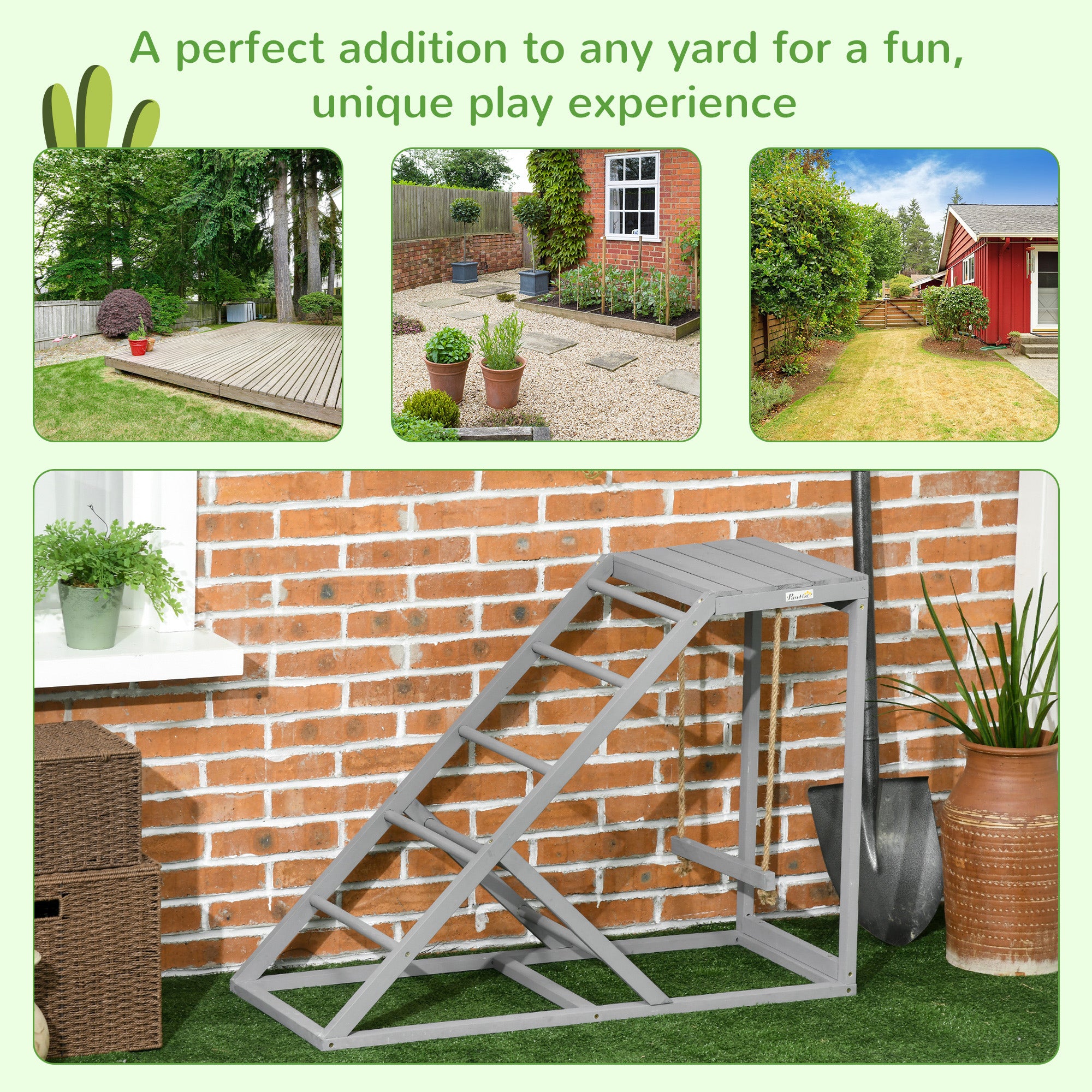 PawHut Wooden Chicken Coop Toy with Swing, Ladder, Platform, Grey - North Peak Garden Furniture