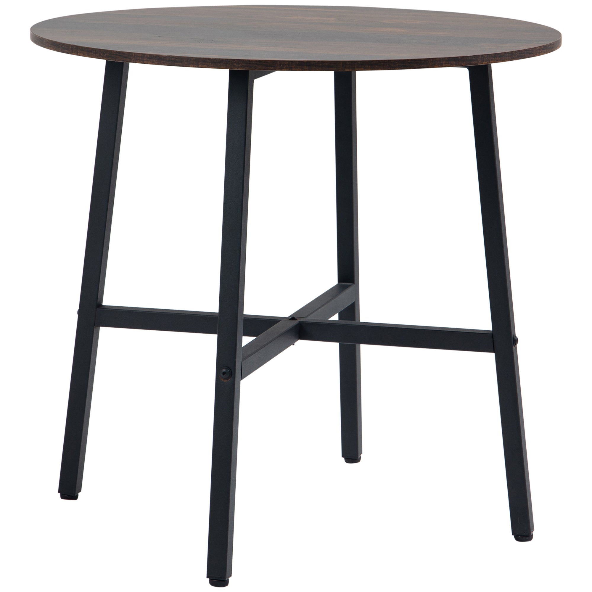 HOMCOM 85cm Dining Room Table, Industrial Style Kitchen Table Round  with Steel Legs, Rustic Brown