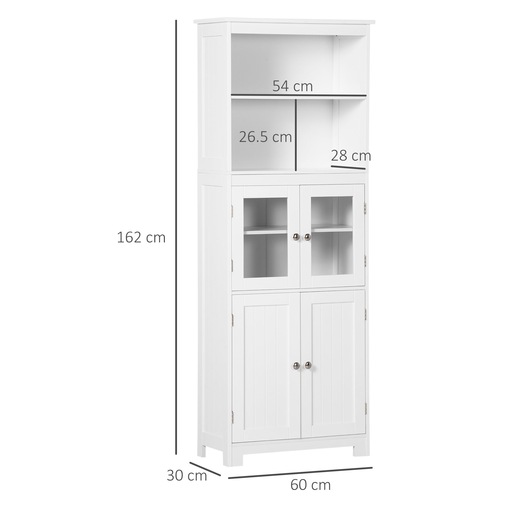 HOMCOM Freestanding Kitchen Cupboard, 4-Door Storage Cabinet with Adjustable Shelf and Glass Doors for Dining Room, Living Room, White - North Peak Garden Furniture