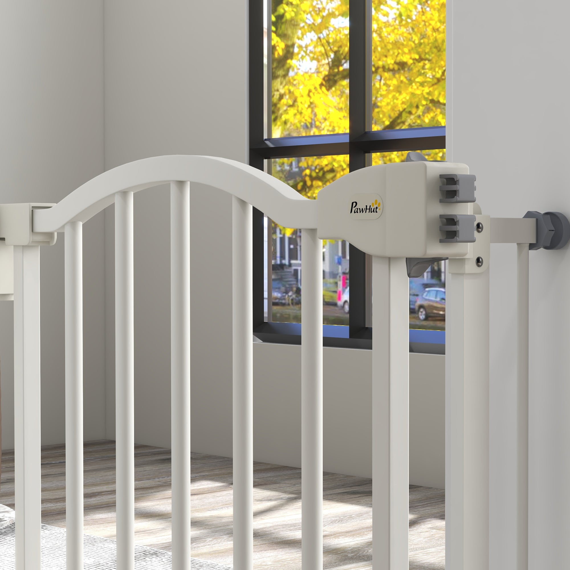 PawHut Metal 74-94cm Adjustable Pet Gate Safety Barrier w/ Auto-Close Door White - North Peak Garden Furniture